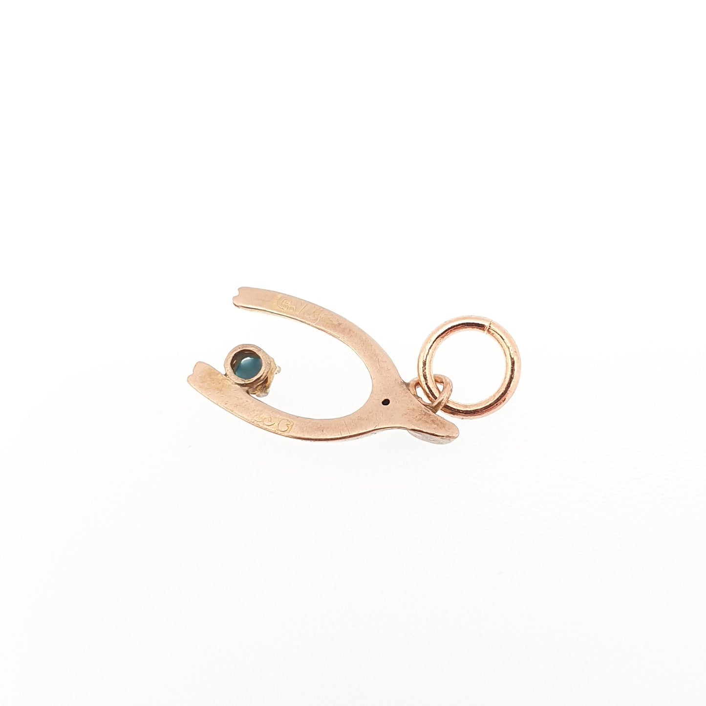 Antique Victorian 9ct 9k Rose Gold Wishbone Charm Pendant Faux Turquoise Necklace Bracelet 375 Lucky Good Luck Vintage Jewelry Jewellery