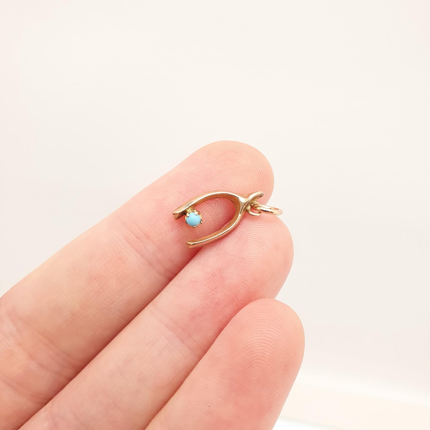 Antique Victorian 9ct 9k Rose Gold Wishbone Charm Pendant Faux Turquoise Necklace Bracelet 375 Lucky Good Luck Vintage Jewelry Jewellery