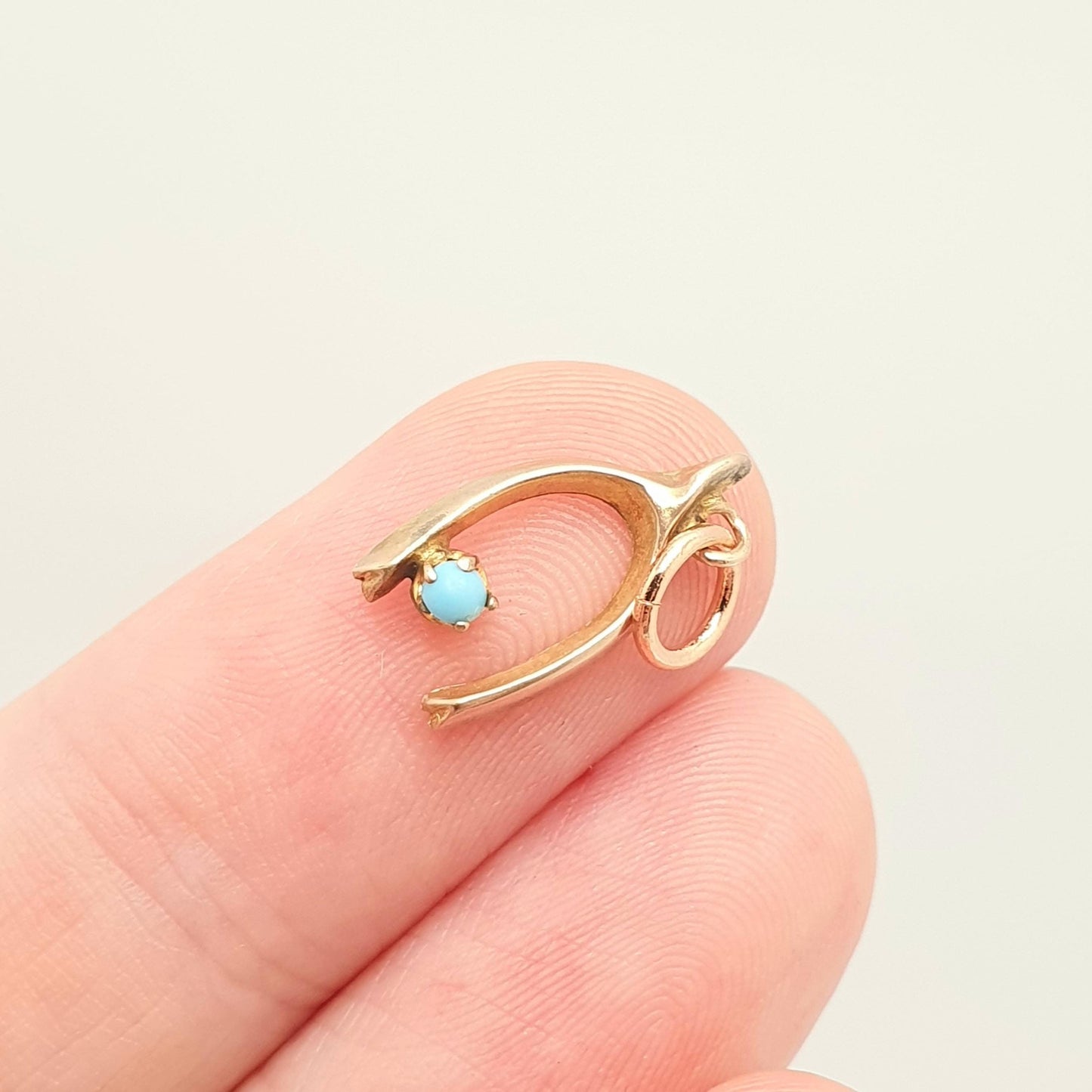 Antique Victorian 9ct 9k Rose Gold Wishbone Charm Pendant Faux Turquoise Necklace Bracelet 375 Lucky Good Luck Vintage Jewelry Jewellery