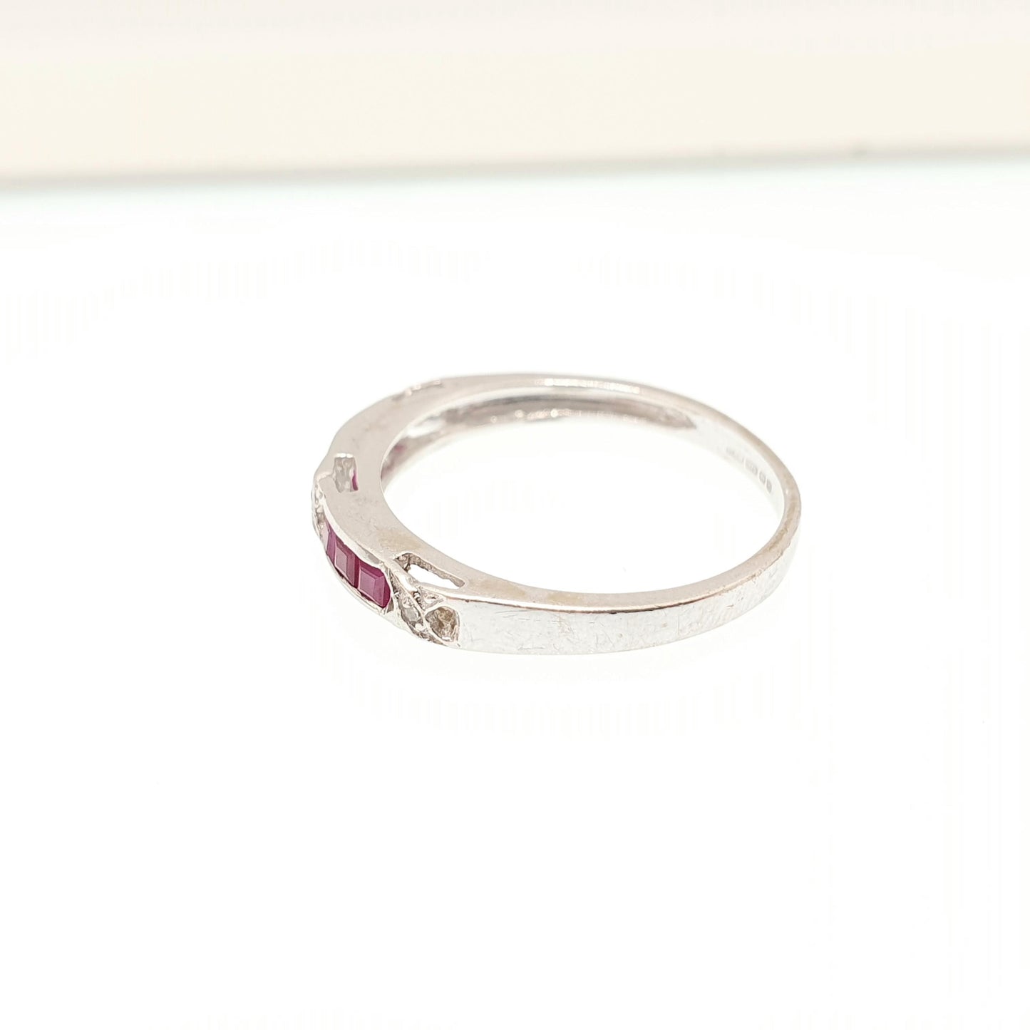 Vintage 9k 9ct Gold Ruby & Diamond Ring Art Deco Revival Channel Set Solid 375 White Gemstone Genuine Real Womens Jewelry Jewellery Sparkly