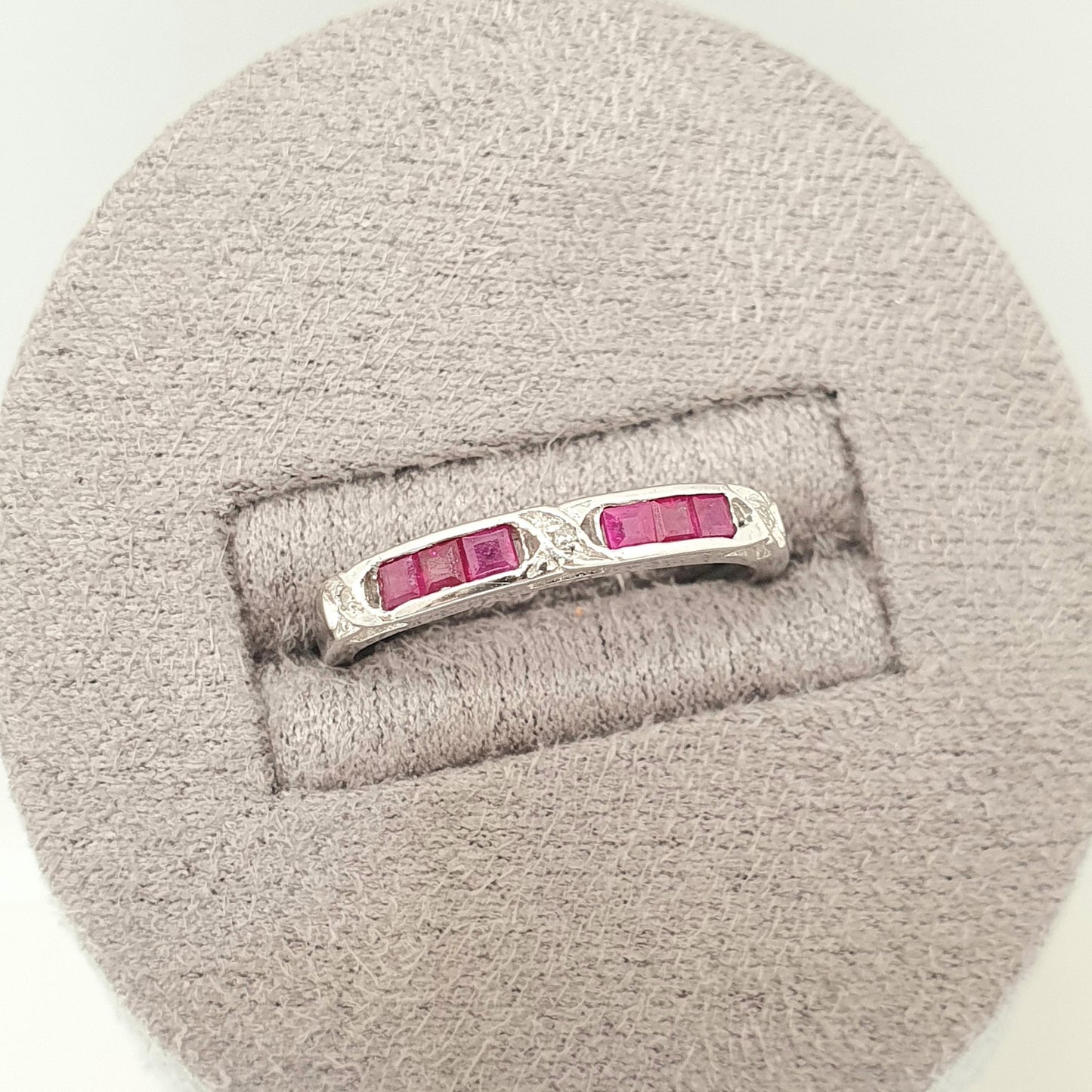 Vintage 9k 9ct Gold Ruby & Diamond Ring Art Deco Revival Channel Set Solid 375 White Gemstone Genuine Real Womens Jewelry Jewellery Sparkly