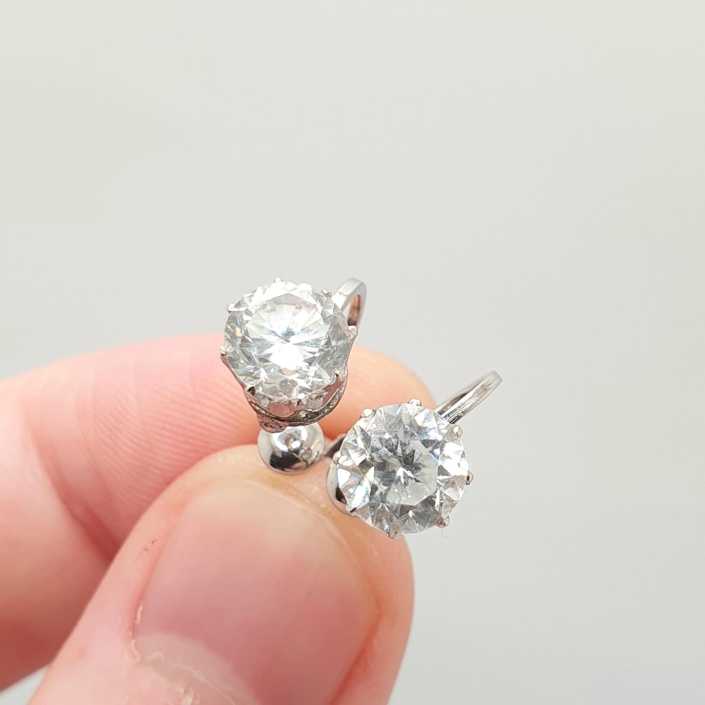 Antique 9ct 9k Gold White Sapphire Earrings Real Genuine Gemstone Solid 375 Art Deco Solitaire CIRO Screw Back Vintage Jewelry Jewellery