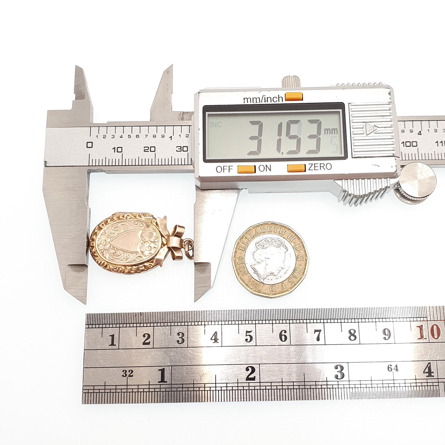 Antique 9ct 9k Rose Gold Bow Locket Pendant Large Big Oval Solid 375 Shield Engraved Fine Estate Back & Front Necklace Jewelry Jewellery