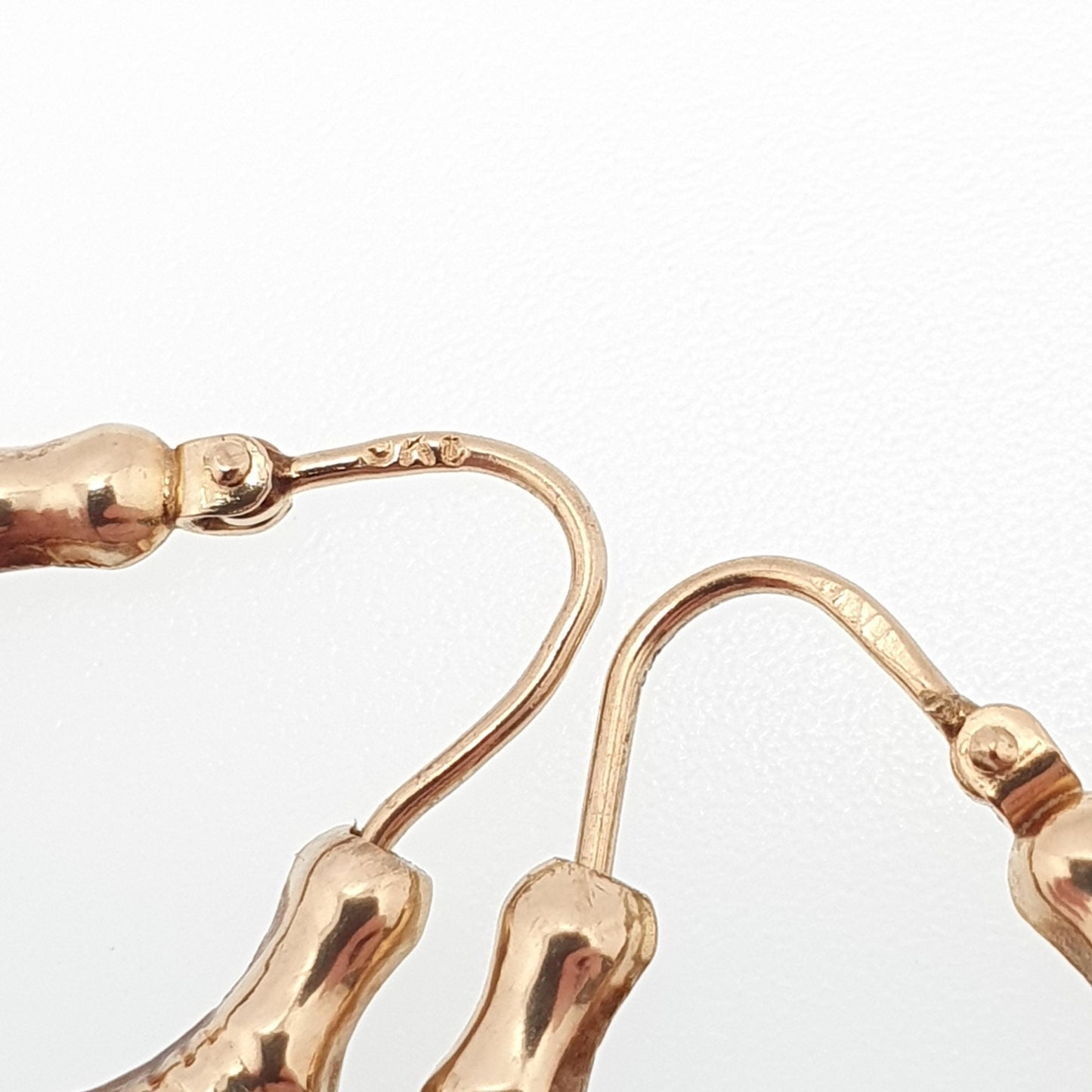 Vintage 9ct 9k Gold Bamboo Hoop Earrings Gypsy Bone Solid 375 9 Carat Safety Latch 1980s Dangle Hanging Ladies Womens Jewelry Jewellery