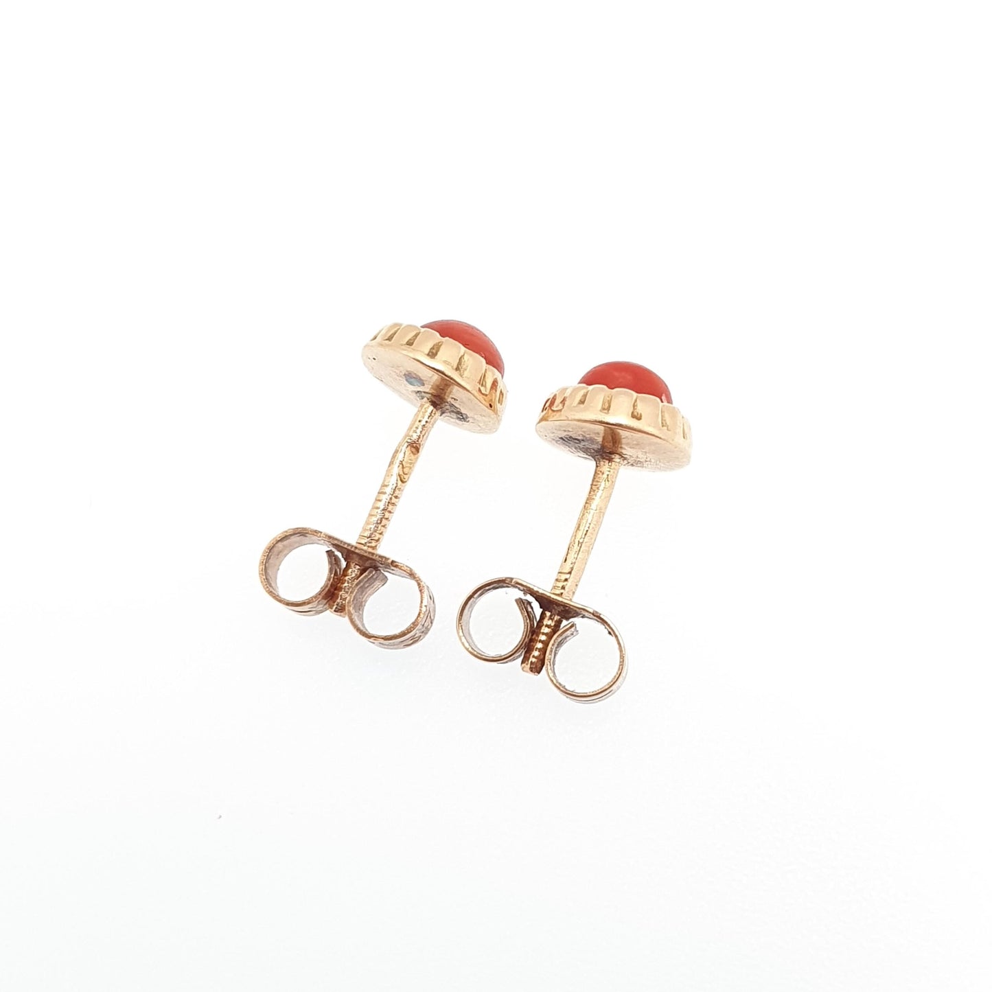 Antique 18k 18ct Gold Coral Earrings Stud Red Orange Solid 750 Vintage Round Cabochon Italian Elegant Womens Retro Jewelry Jewellery