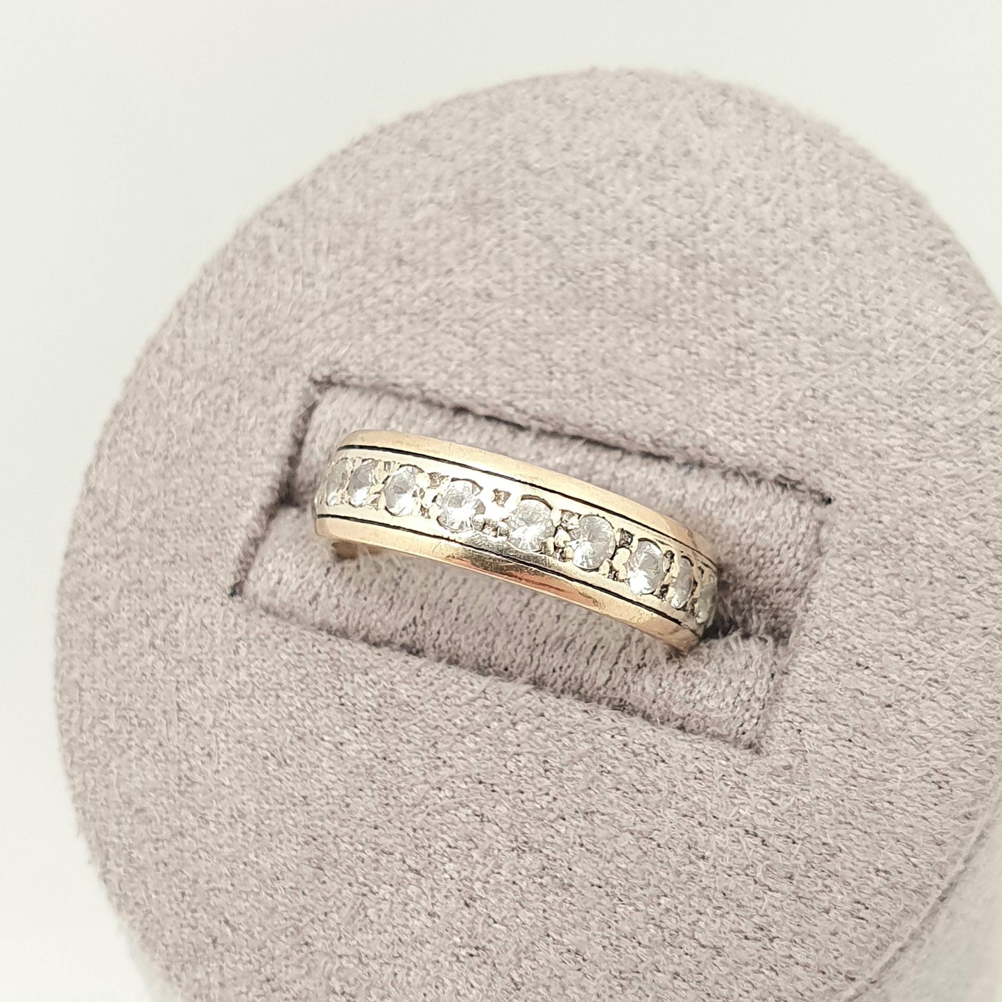 Old Vintage Solid 9ct Gold Full Eternity Ring White Spinel 9k 375 Band Sparkly Diamond Style Pinky Pinkie Stacker Stacking Jewelry Jewellery