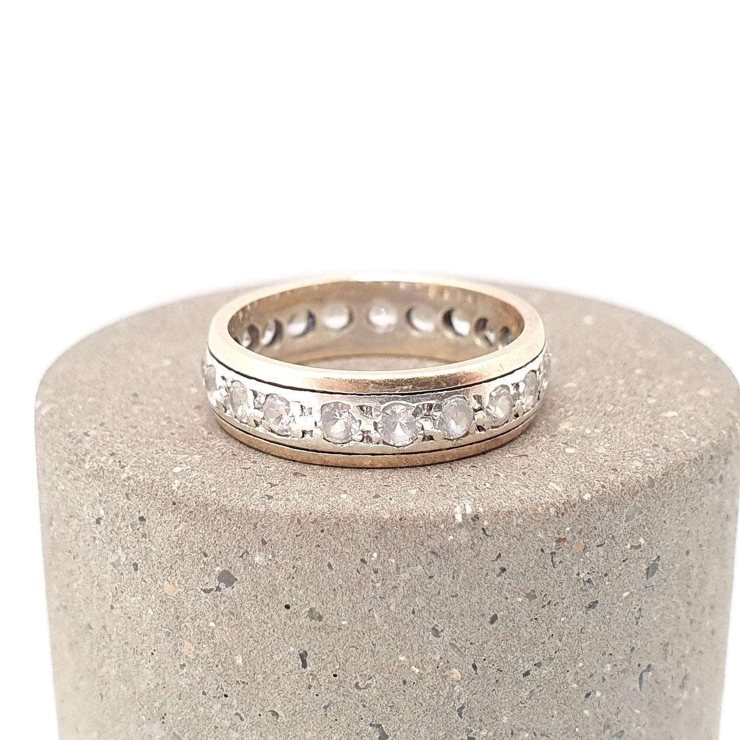 Old Vintage Solid 9ct Gold Full Eternity Ring White Spinel 9k 375 Band Sparkly Diamond Style Pinky Pinkie Stacker Stacking Jewelry Jewellery