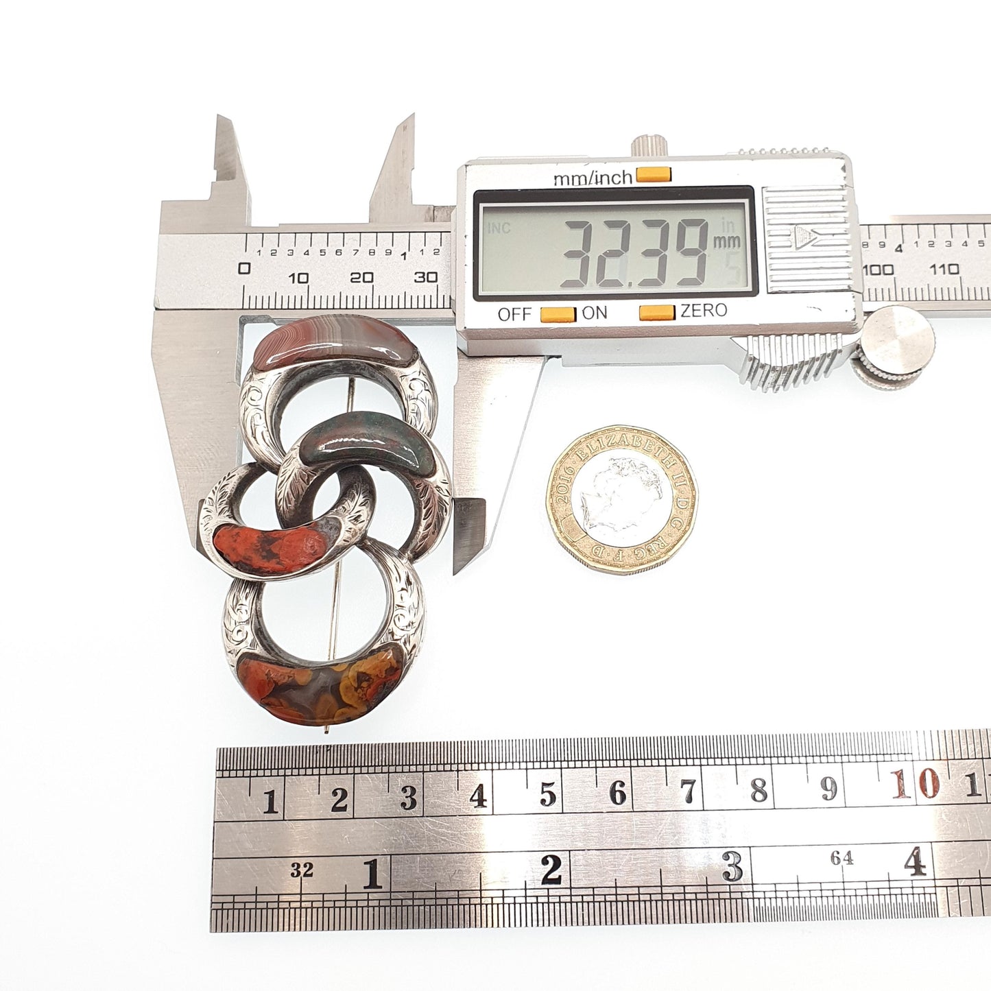 Antique Sterling Silver Scottish Brooch Bloodstone Jasper Agate Agate Knot Solid 925 Vintage Celtic Gaelic Fine Womens Jewelry Jewellery