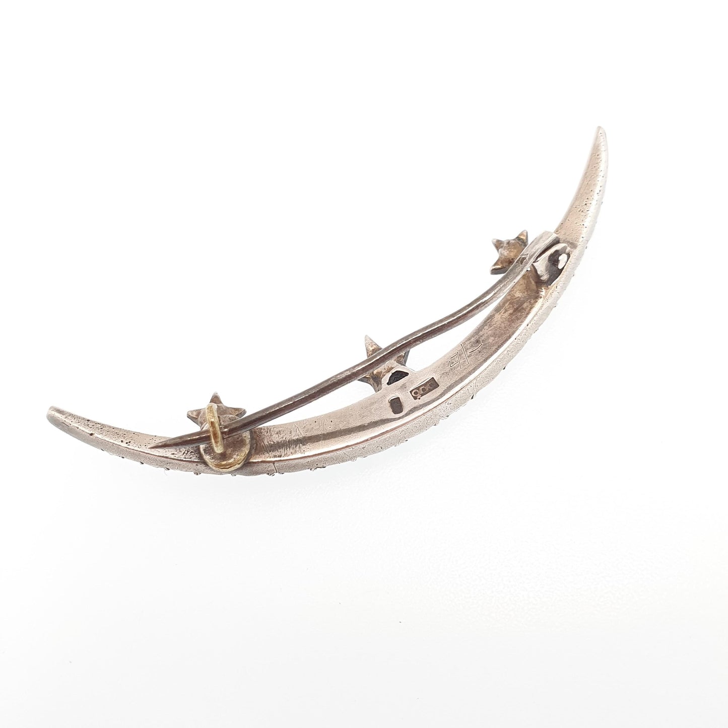 Antique Victorian Crescent Moon & Star Solid Silver Brooch Pin Diamond Paste Parisian Diamond Company Vintage White 1800s Jewellery Jewelry