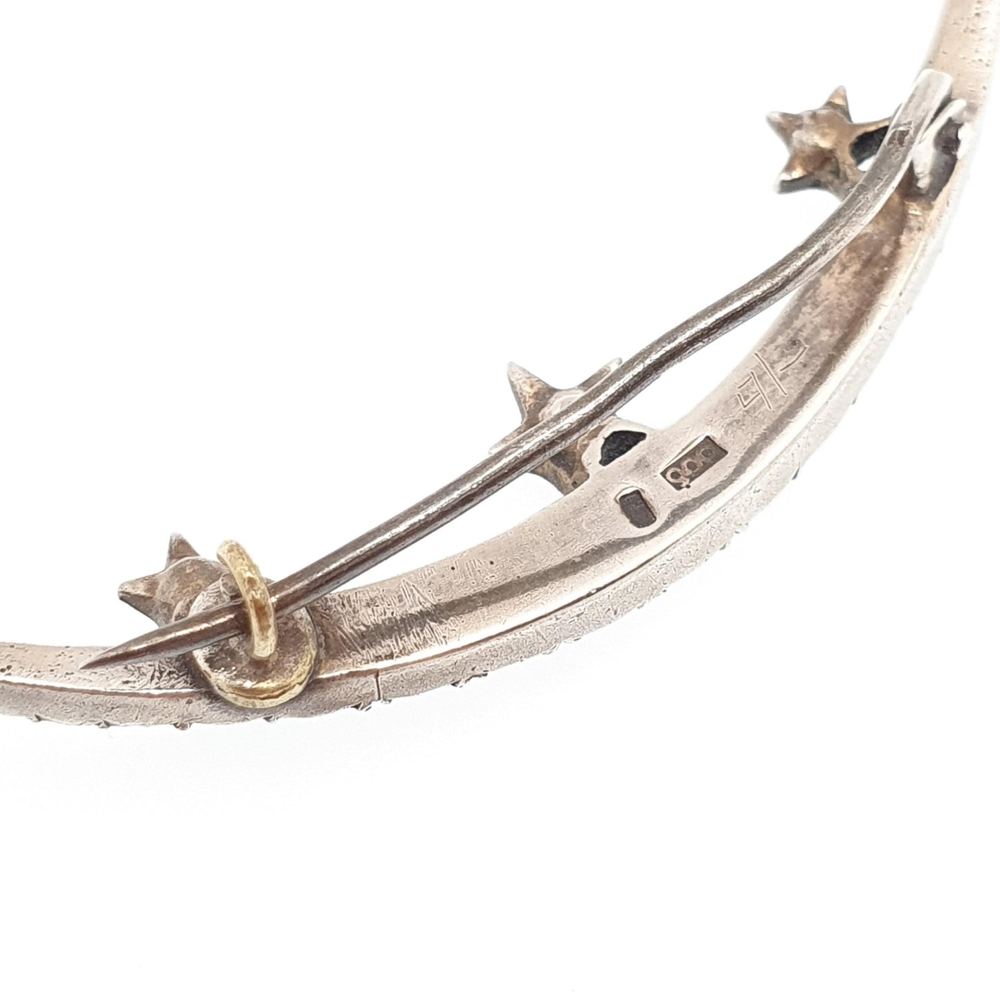 Antique Victorian Crescent Moon & Star Solid Silver Brooch Pin Diamond Paste Parisian Diamond Company Vintage White 1800s Jewellery Jewelry