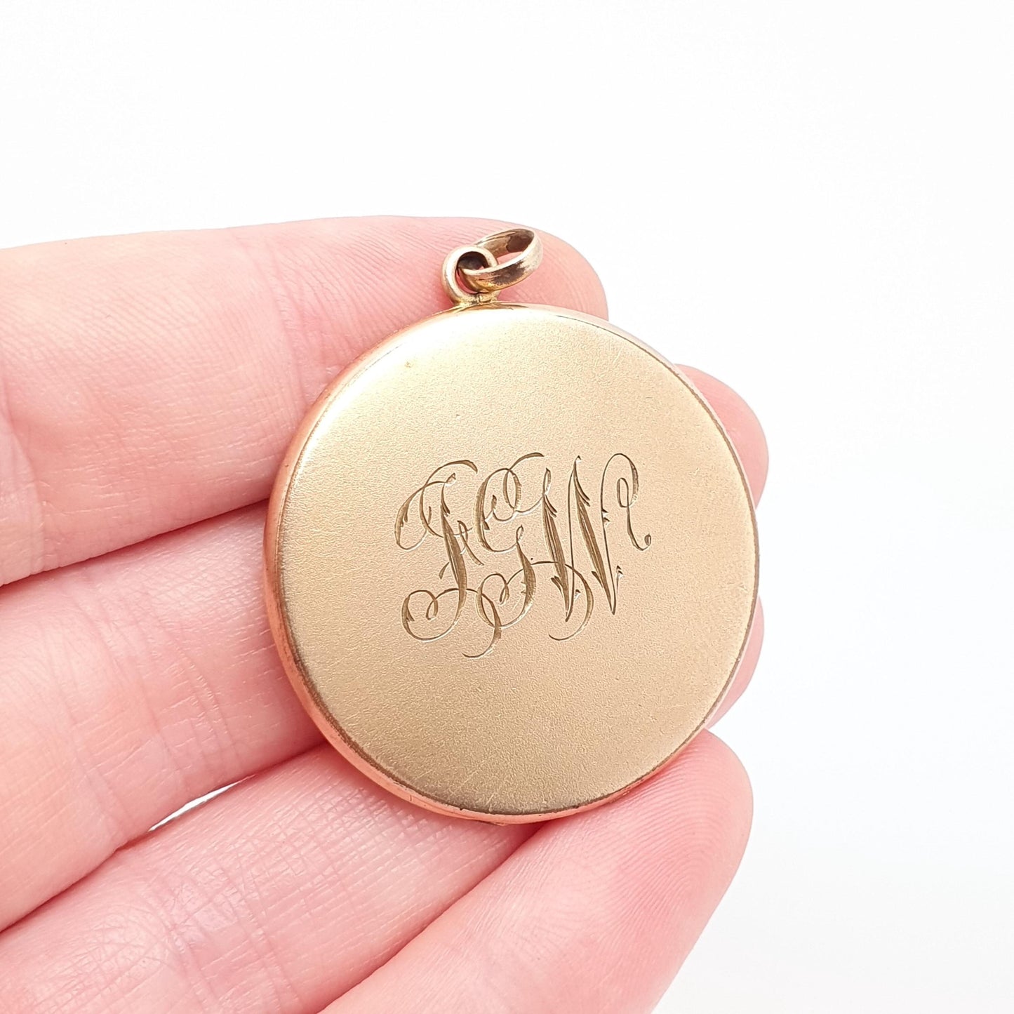 Antique Rolled Gold Locket Bates & Bacon Gold Filled Large Big JGW Initial Engraved Necklace Pendant Round Circle Yellow Vintage Jewelry