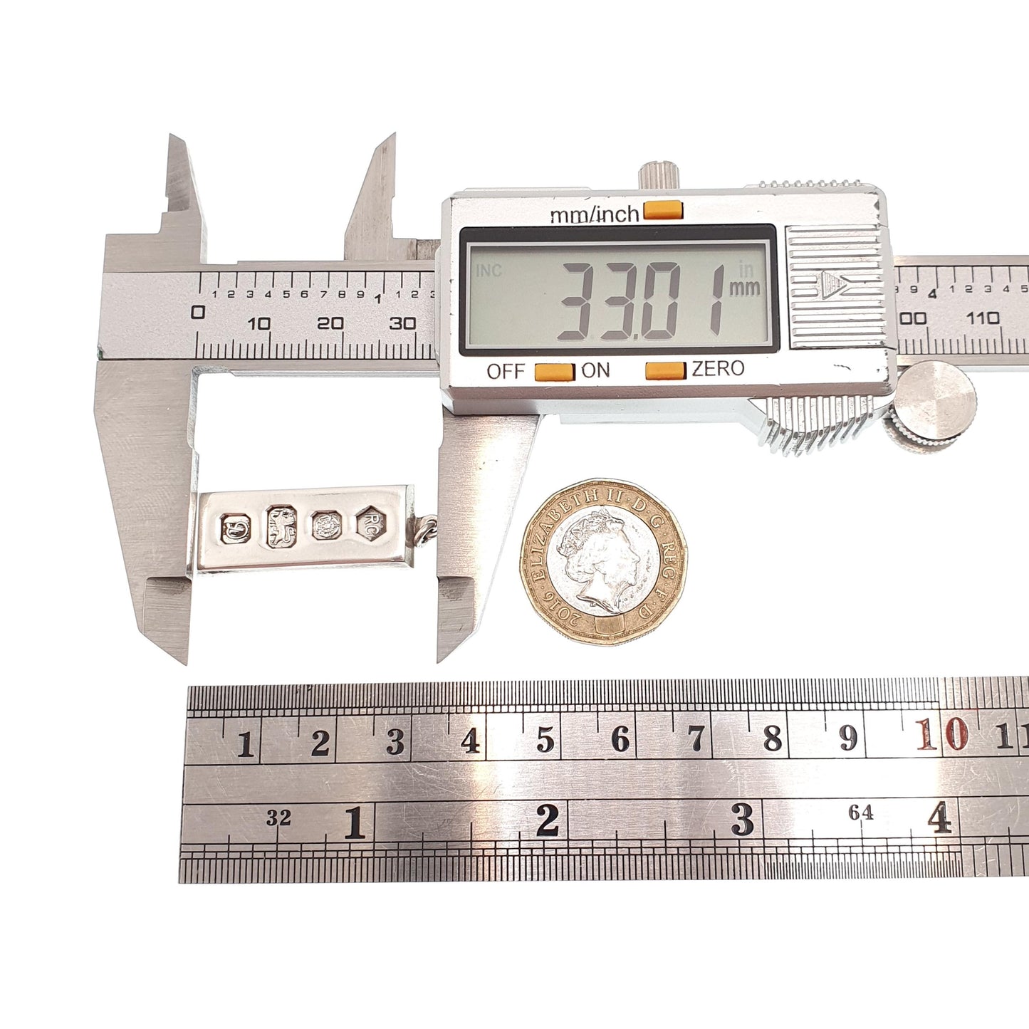 Vintage Sterling Silver Ingot Pendant Necklace 1978 Hallmark 9.98g Chunky Big Heavy Solid 925 1970sRetro Ladies Womens Jewellery Jewelry