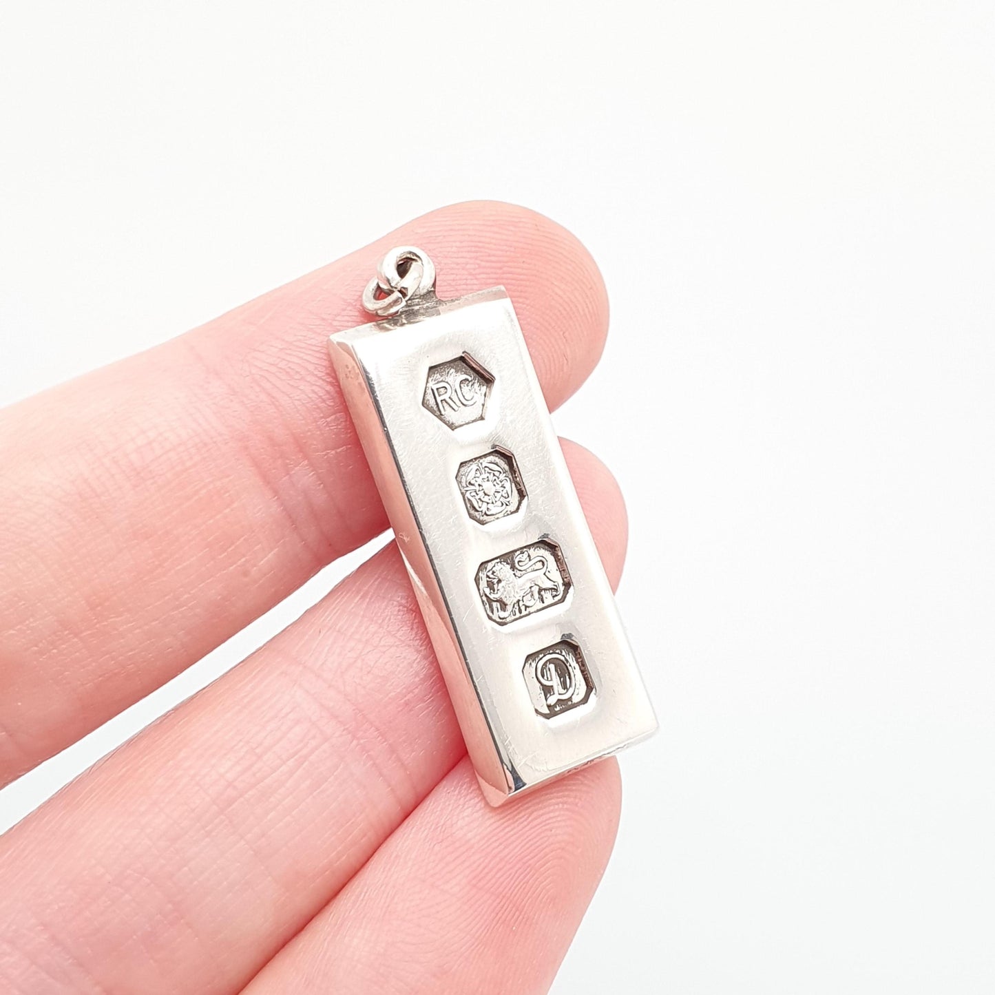 Vintage Sterling Silver Ingot Pendant Necklace 1978 Hallmark 9.98g Chunky Big Heavy Solid 925 1970sRetro Ladies Womens Jewellery Jewelry