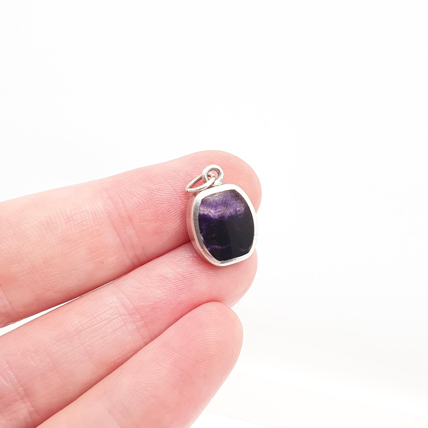 Vintage Sterling Silver Blue John Necklace Pendant Small Hallmarked Cabochon Charm Border Bleu Jaune Womens Mens Rare Gemstone Retro Jewelry