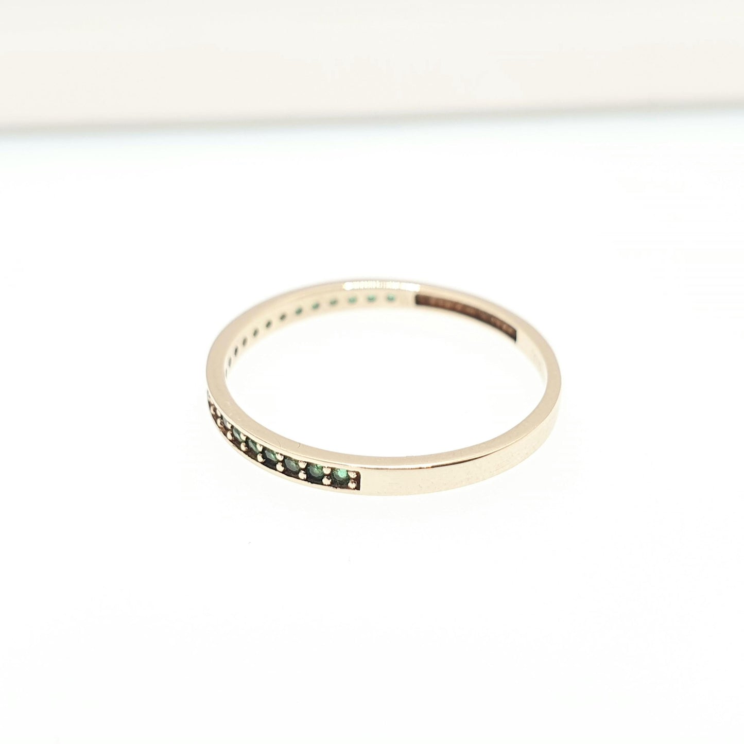 Vintage 9k 9kt Gold Emerald Ring Half Eternity Solid 9ct 375 Estate Fine Retro Genuine Gemstone Stacker Gift Real Jewelry Jewellery Womens