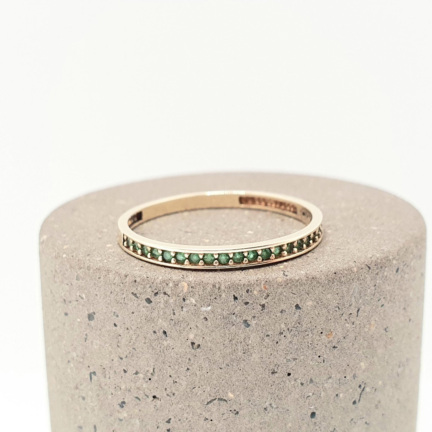 Vintage 9k 9kt Gold Emerald Ring Half Eternity Solid 9ct 375 Estate Fine Retro Genuine Gemstone Stacker Gift Real Jewelry Jewellery Womens
