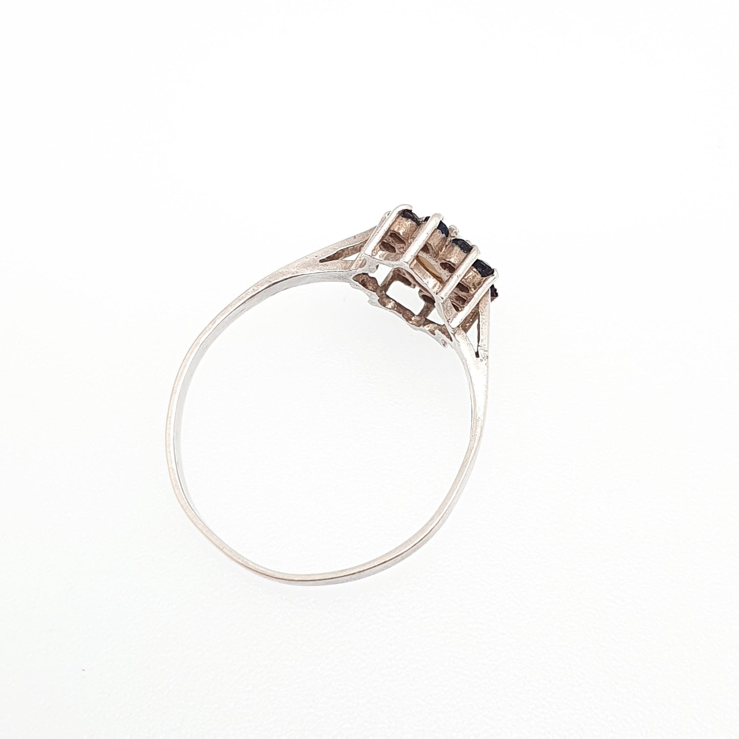 RESERVED/SOLD PAU Vintage Sterling Silver Opal & Sapphire Ring Cluster Halo 1986 Hallmarked Sparkly Retro