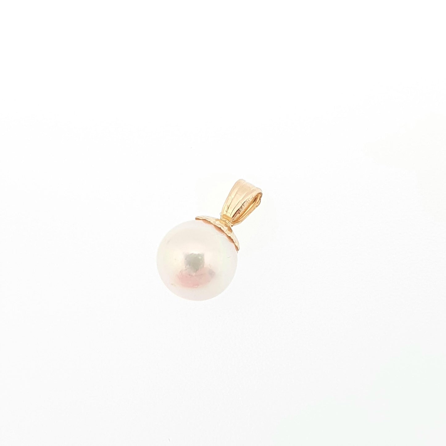 Vintage 9k 9ct Gold Cultured Pearl Necklace Pendant Solid 375 Round Real Genuine Solitaire Yellow Cute Ladies Womens Jewelry Jewellery