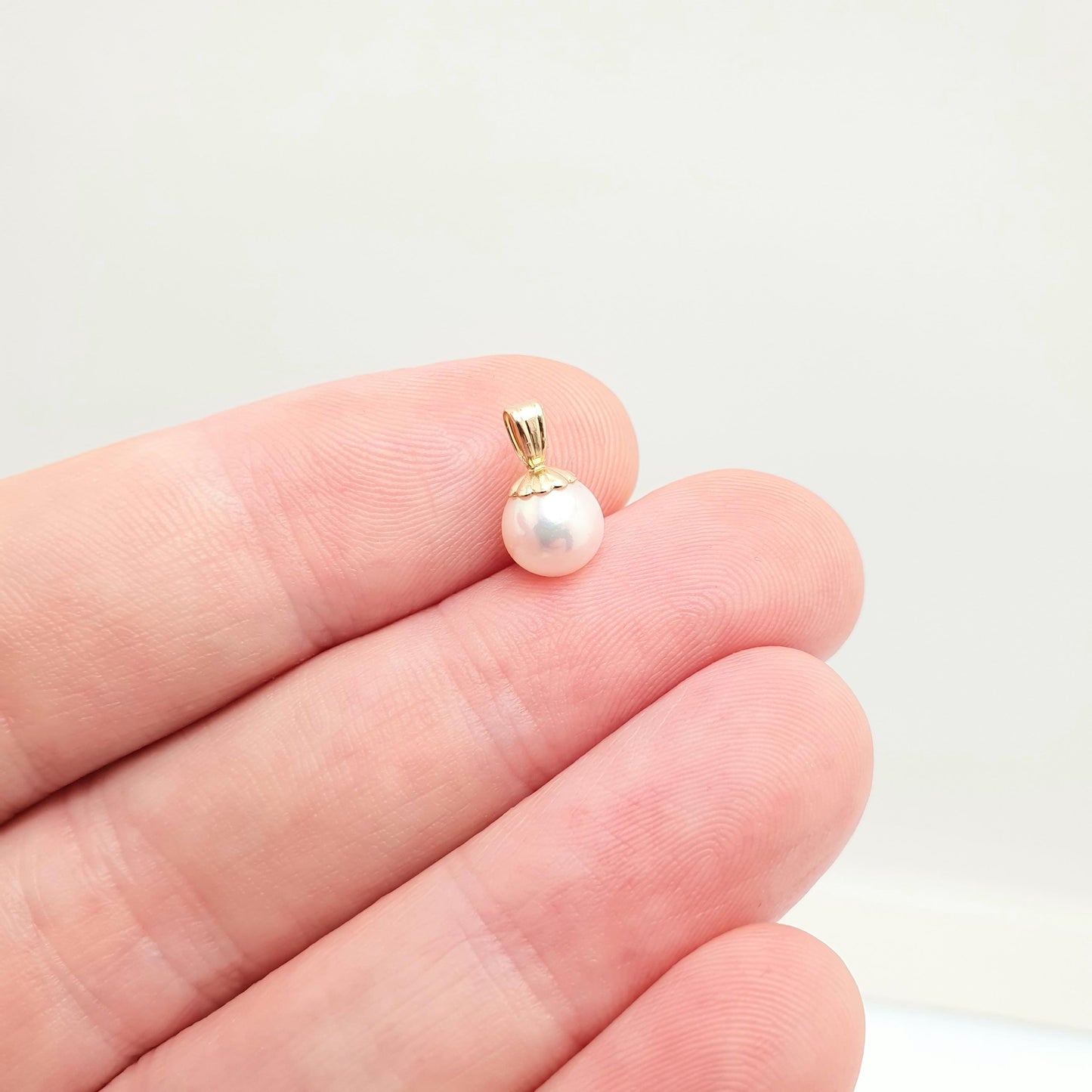 Vintage 9k 9ct Gold Cultured Pearl Necklace Pendant Solid 375 Round Real Genuine Solitaire Yellow Cute Ladies Womens Jewelry Jewellery