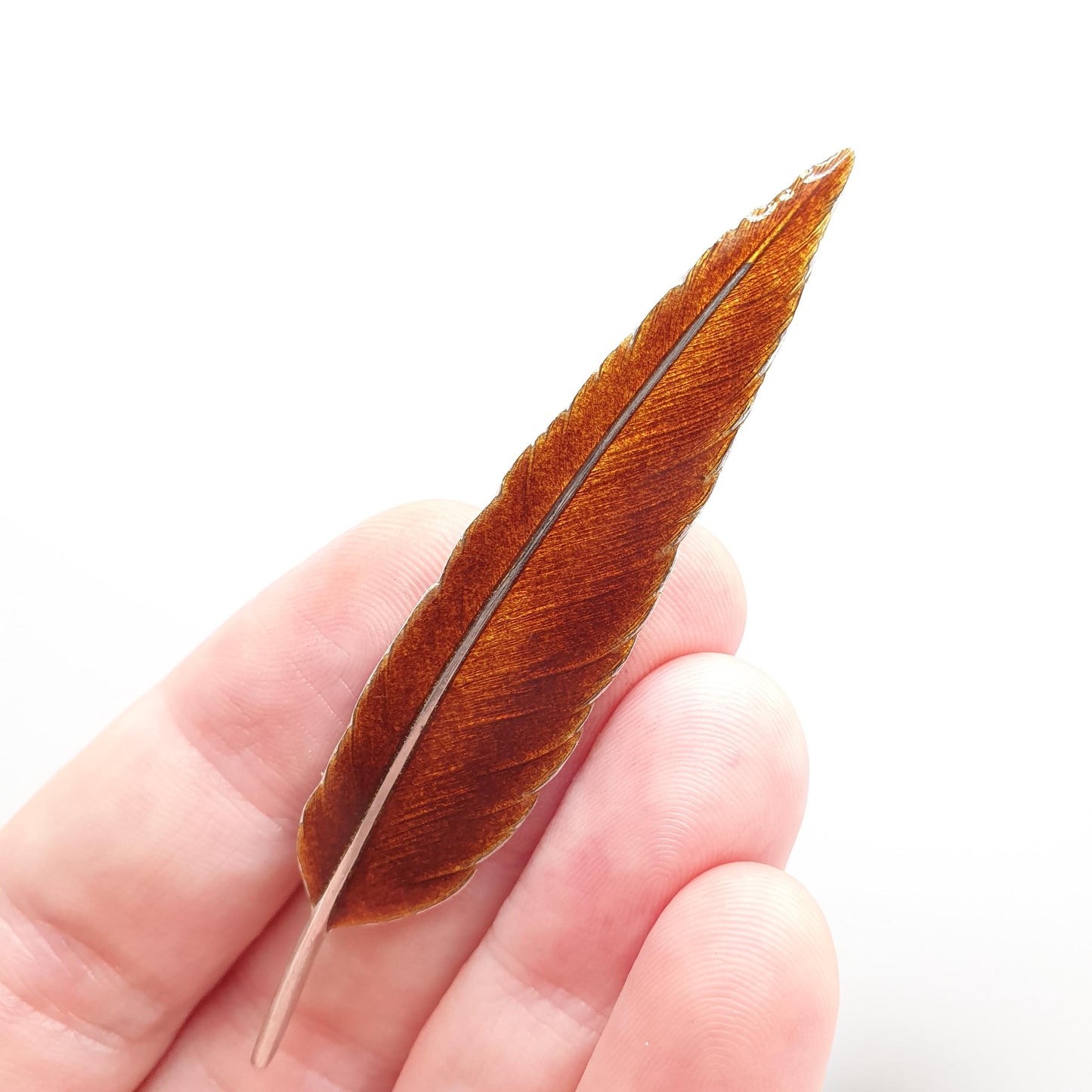 Antique Sterling Silver Enamel Feather Leaf Brooch Pin Autumn Leaves Brown Orange Bird Solid 925 Naturalistic Vintage Jewelry Jewellery