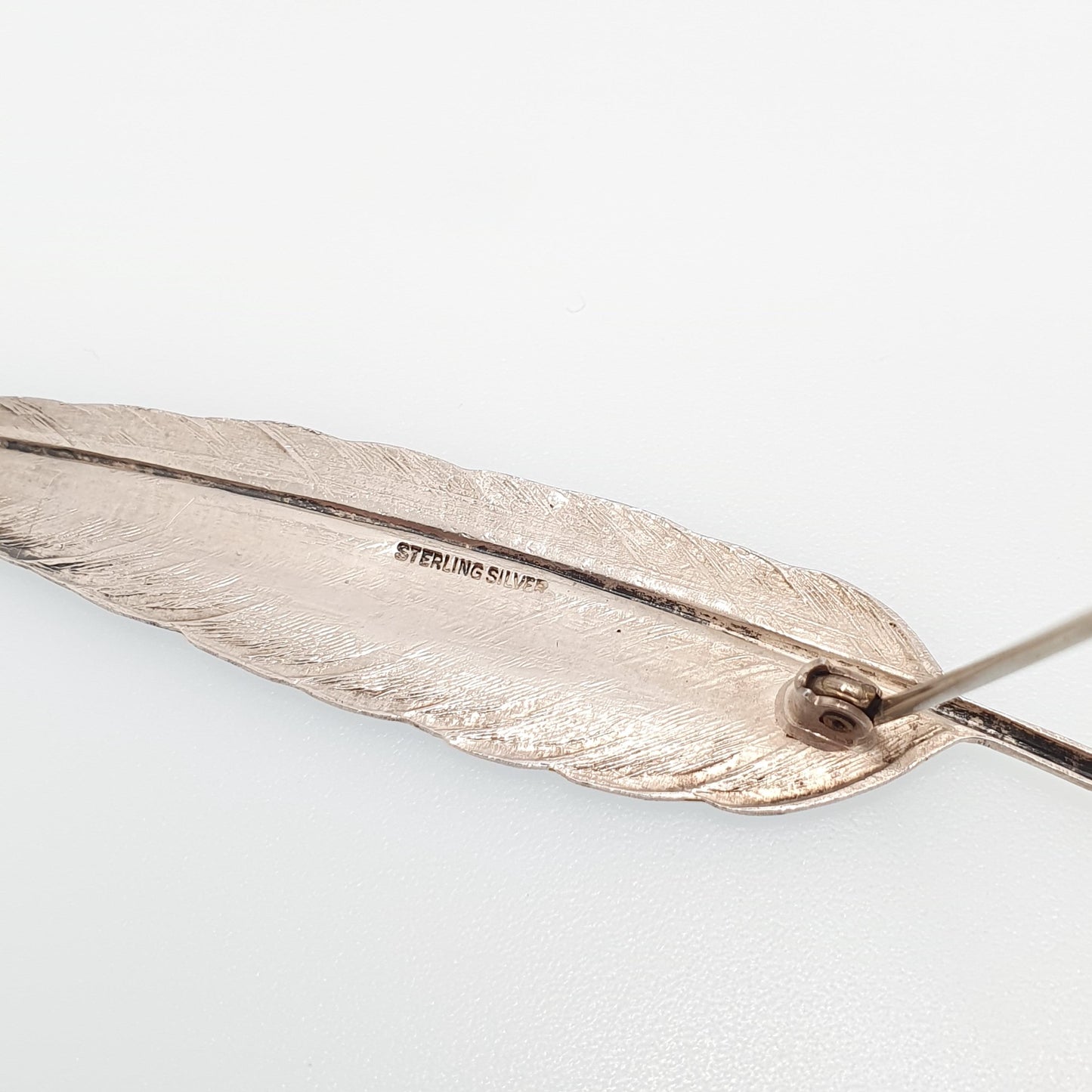 Antique Sterling Silver Enamel Feather Leaf Brooch Pin Autumn Leaves Brown Orange Bird Solid 925 Naturalistic Vintage Jewelry Jewellery