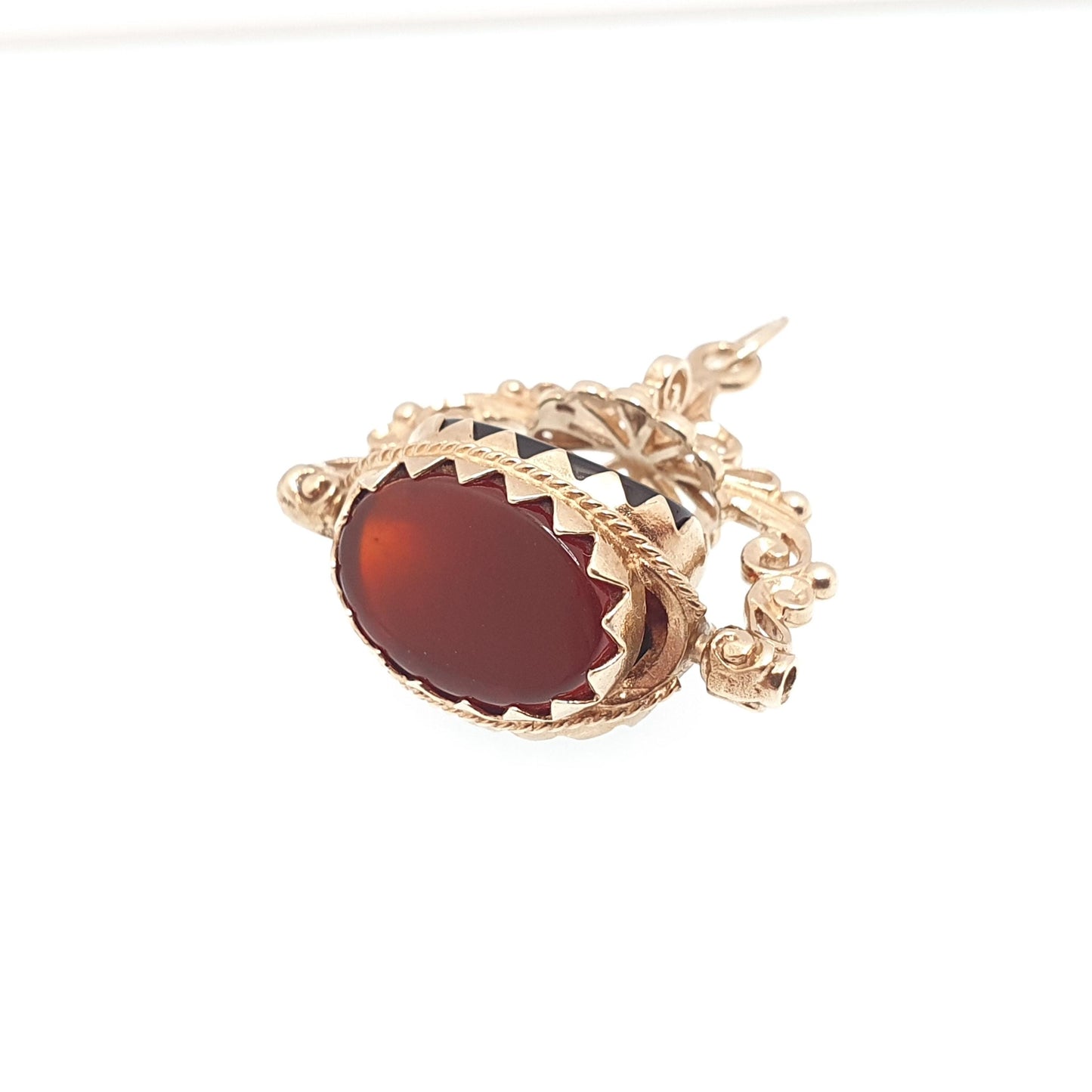 Vintage 9ct 9k Gold Spinner Fob Pendant Bloodstone Onyx Carnelian Necklace Victorian Style Large Hallmarked 375 9kt Womens Jewelry Jewellery