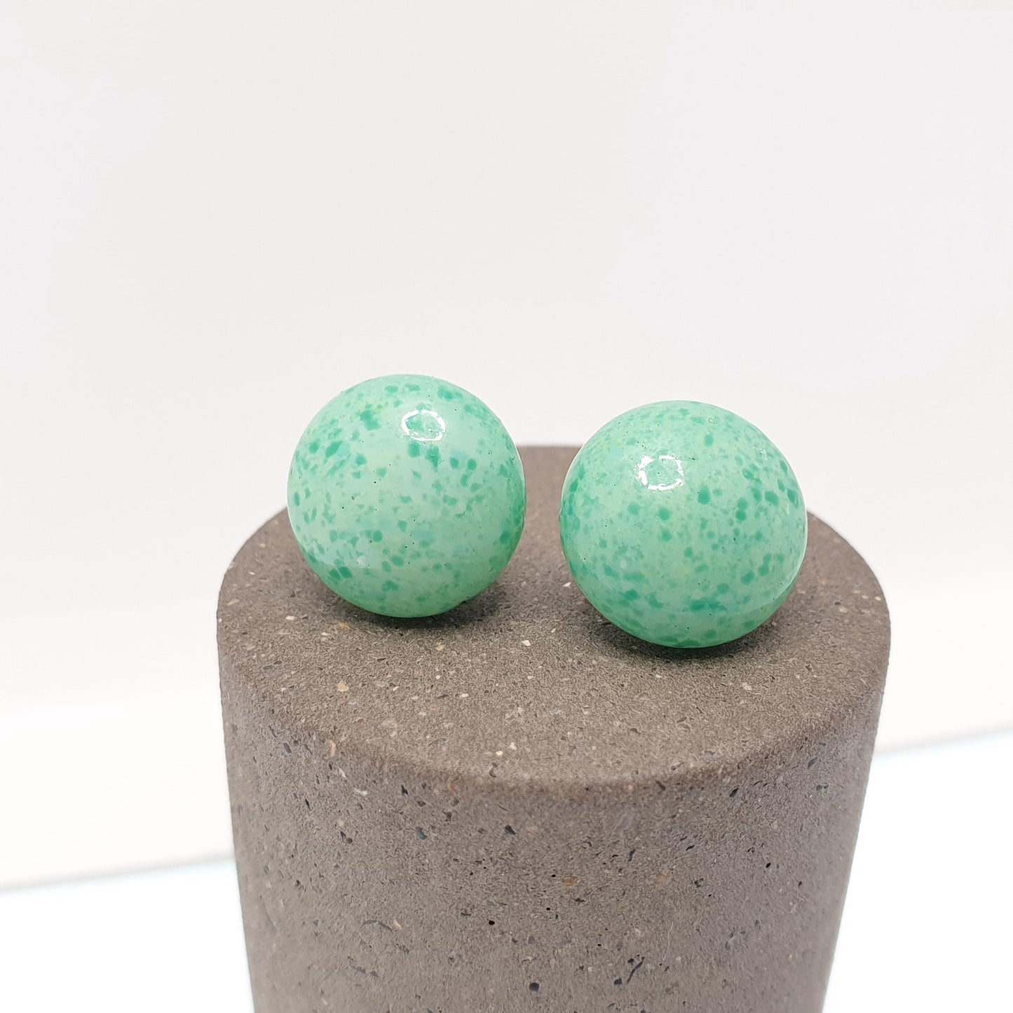 Antique Solid Silver Peking Glass Earrings Art Deco Faux Jade Bead Button Hook 1920s Vintage Round Green Flapper Womens Jewelry Jewellery