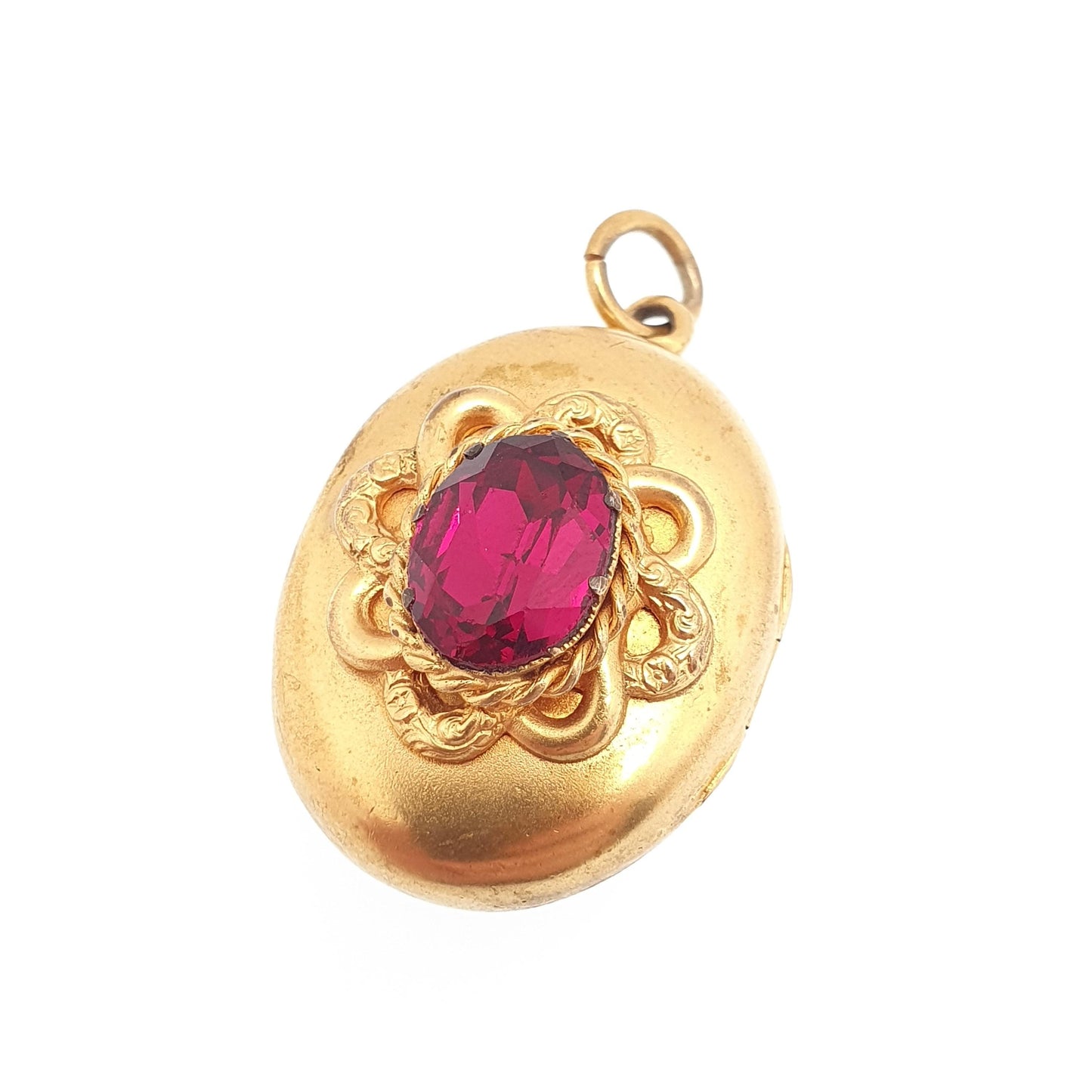 Antique Victorian Gold Gilt Locket Amethyst Paste Large Big Knot Pattern Photo Necklace Pendant Oval Vintage Picture Jewellery Jewelry