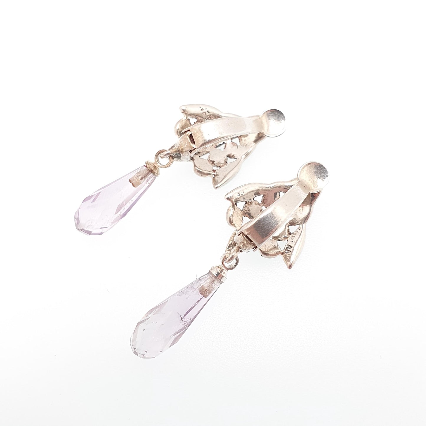 Antique Solid Silver Amethyst Earrings Genuine Amethyst Teardrop Art Deco Marcasite Vintage 1920s Chandelier Womens Jewelry Jewellery