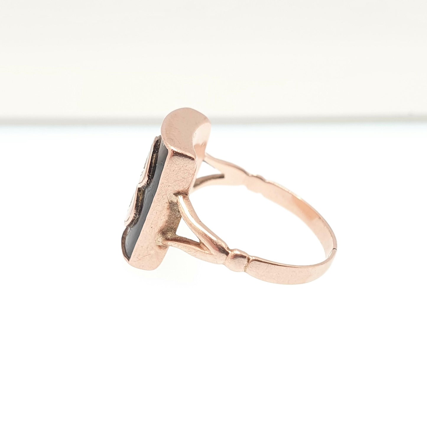 Antique 9ct Rose Gold "B" B Ring Art Deco Signet Rectangular Initial Letter Name Solid 9k 9kt Faux Onyx Womens Vintage Jewelry Jewellery