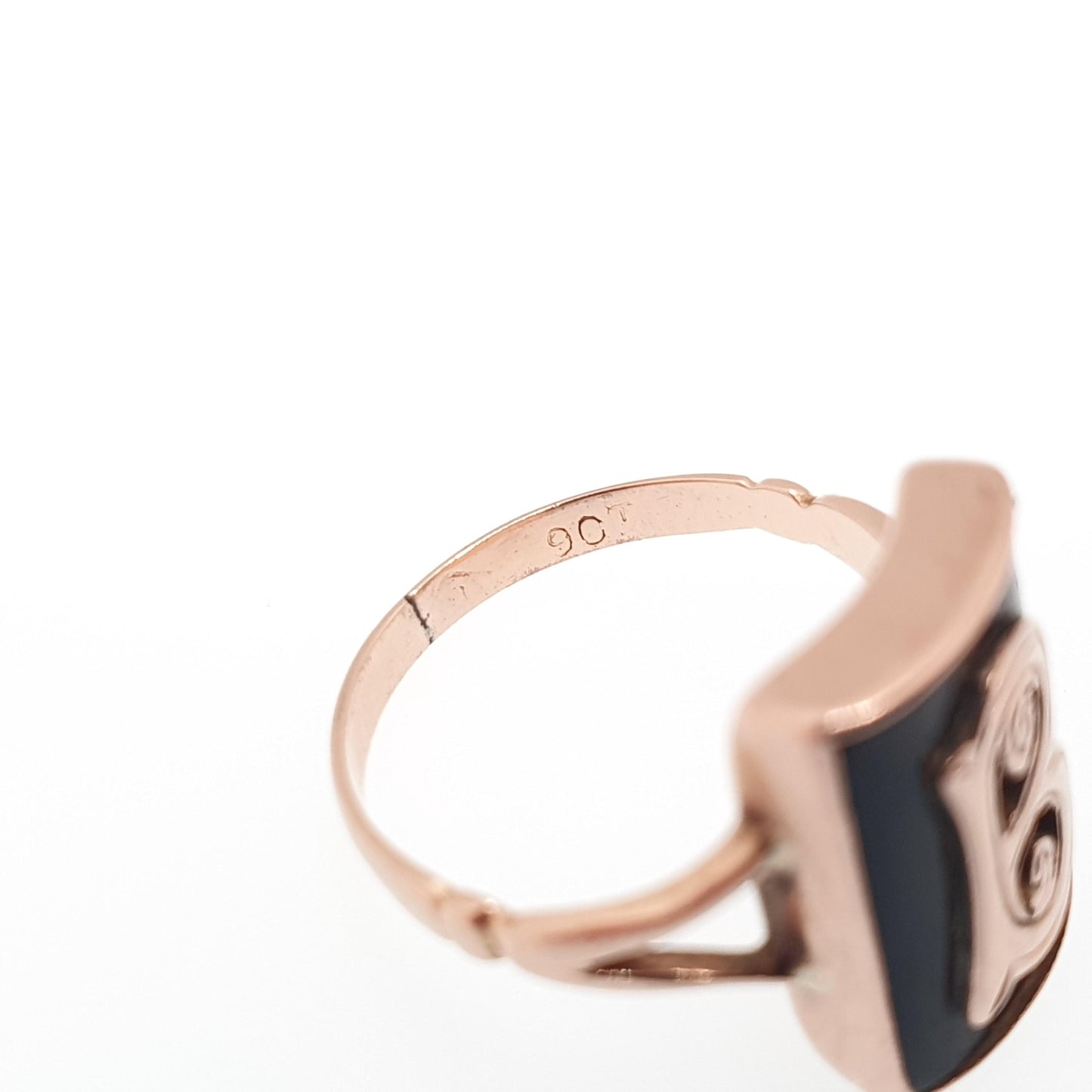 Antique 9ct Rose Gold "B" B Ring Art Deco Signet Rectangular Initial Letter Name Solid 9k 9kt Faux Onyx Womens Vintage Jewelry Jewellery