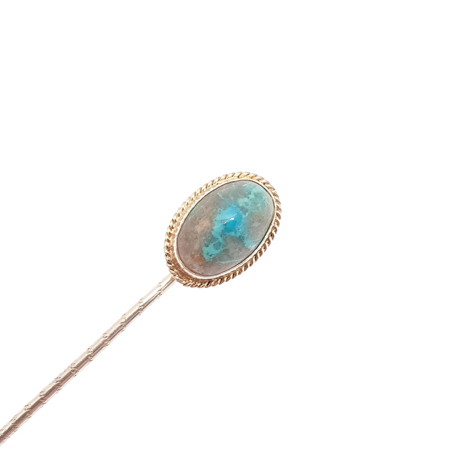 Antique Victorian Solid Silver Natural Turquoise Stick Pin European Oval Cut Cabochon Solitaire Gemstone Genuine Vintage Gents Mens Lapel