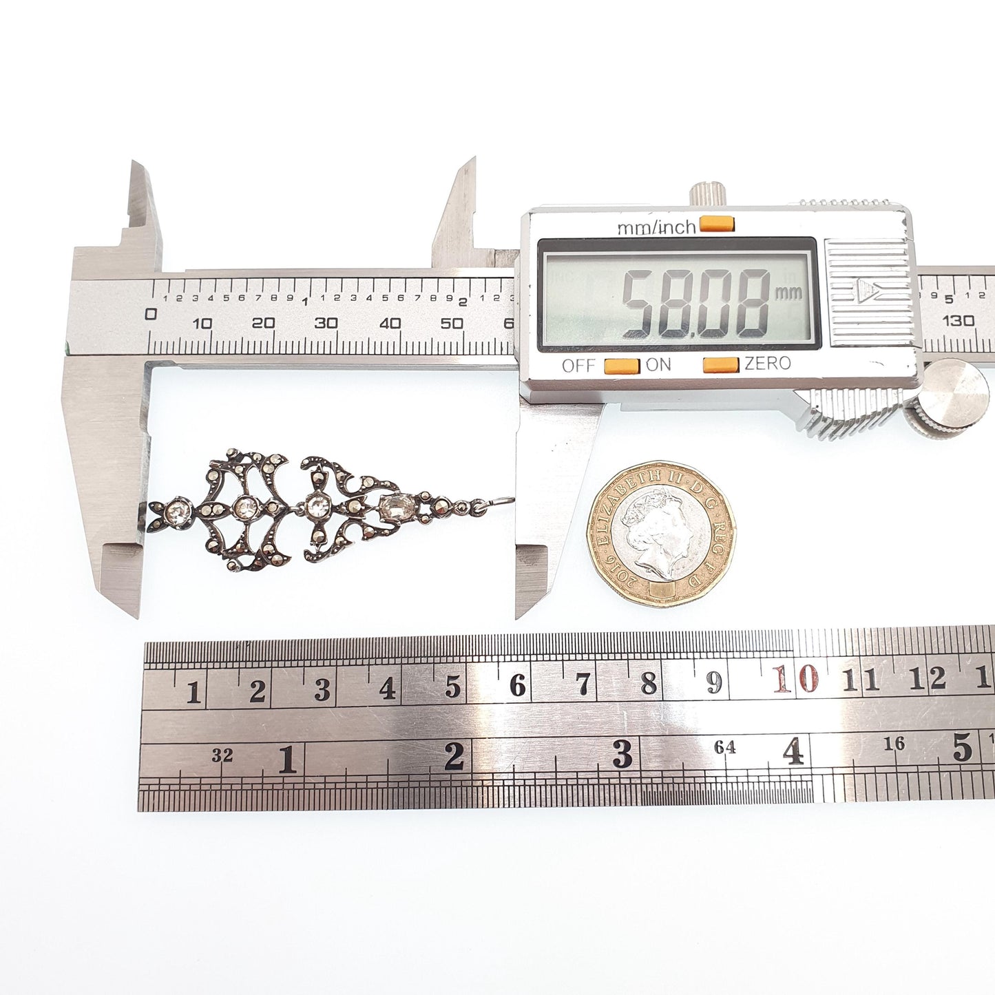 Antique Georgian Paste Solid Silver Pendant Marcasite Foiled Diamond Tone Necklace Estate Victorian Vintage 1800s Womens Jewelry Jewellery