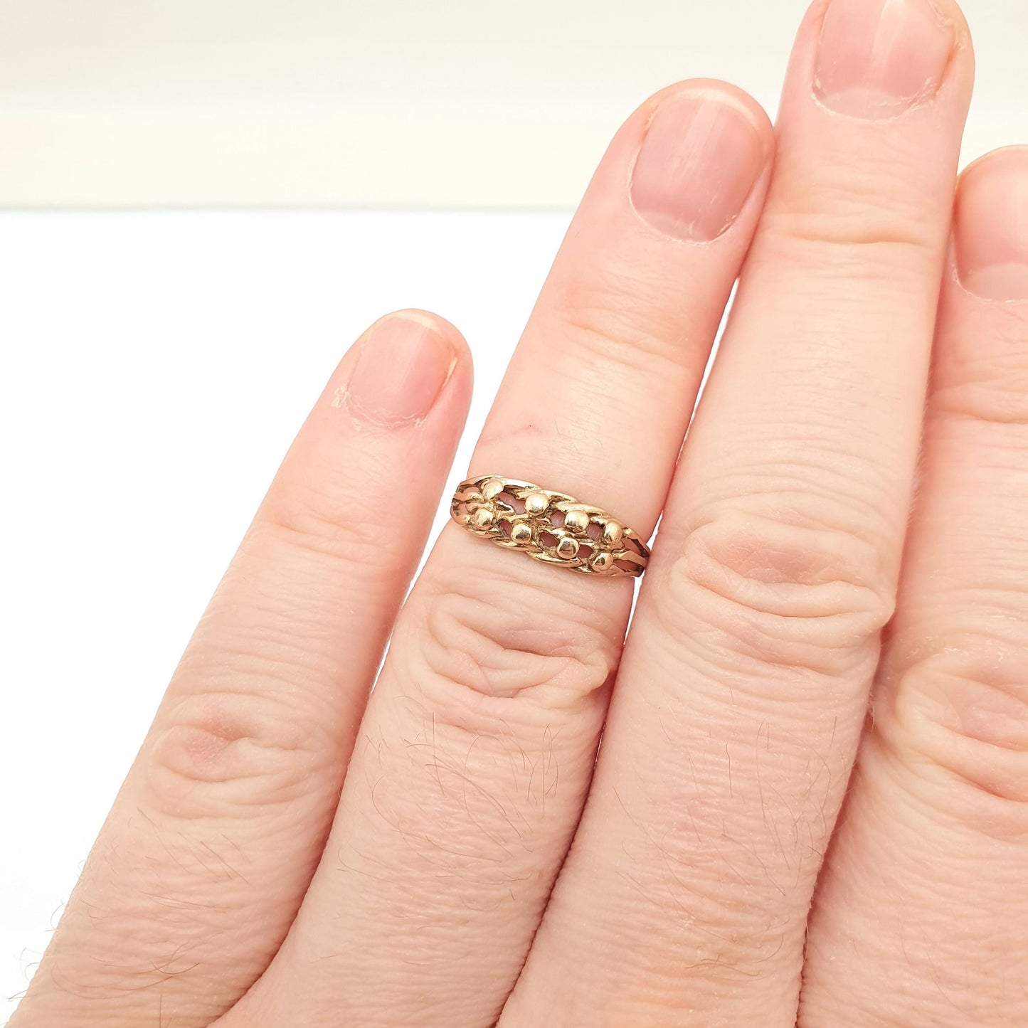 Vintage 9ct 9k Gold Keeper Ring Curb Link Bead Solid 375 Signet Stacker Stacking Victorian Revival Retro Womens Vintage Jewelry Jewellery