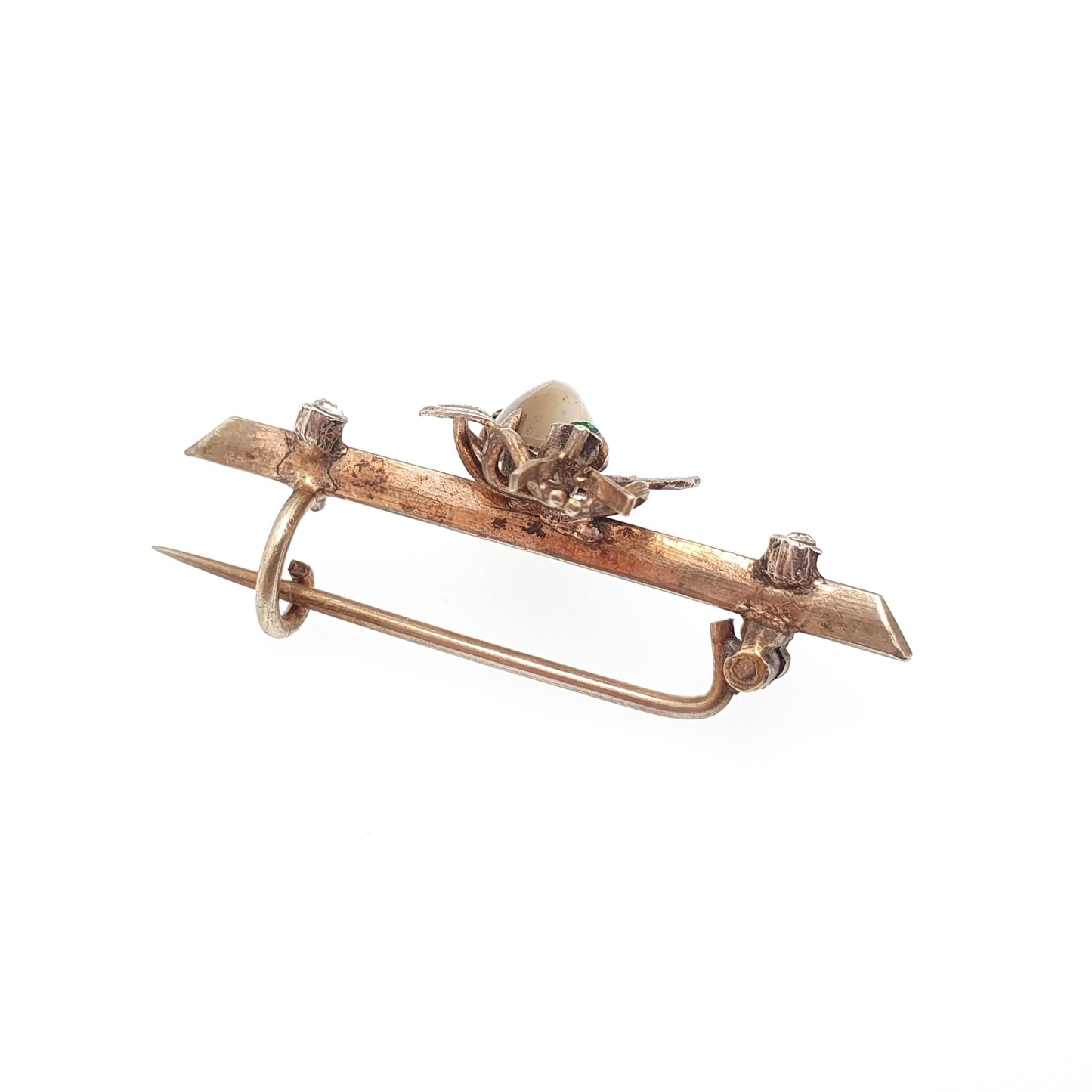 Antique Victorian Fly Bug Brooch Pin Cats Eye Diamond Paste Gold Gilt Chrysoberyl Vintage Insect Rare Gift Womens Vintage Jewellery Jewelry