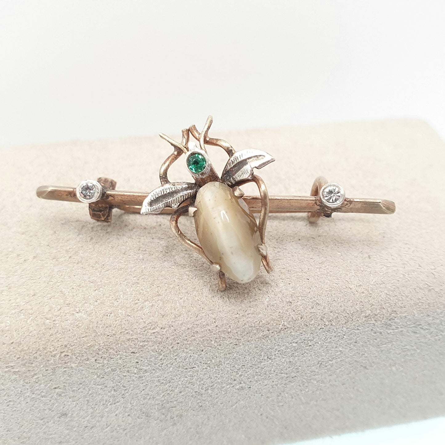 Antique Victorian Fly Bug Brooch Pin Cats Eye Diamond Paste Gold Gilt Chrysoberyl Vintage Insect Rare Gift Womens Vintage Jewellery Jewelry
