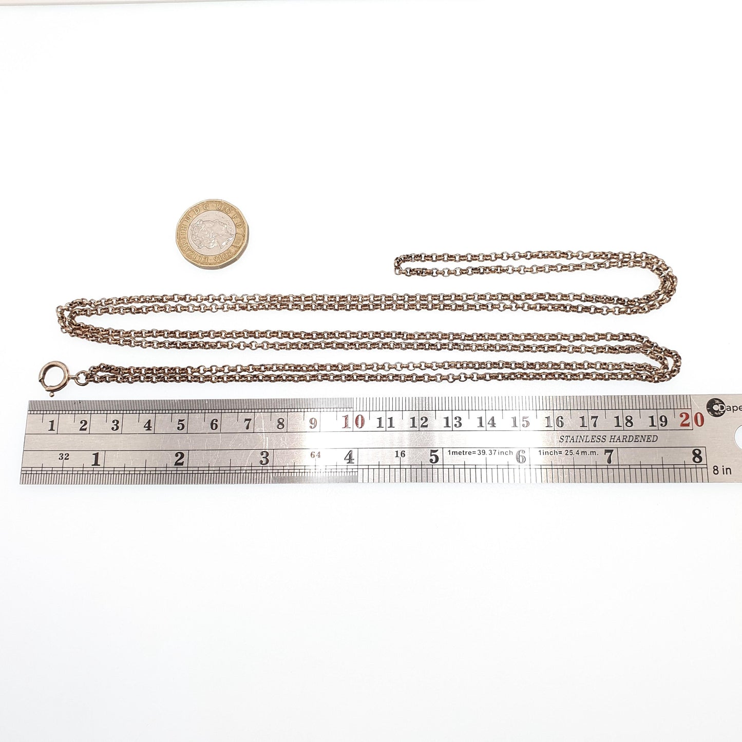 Antique Victorian Muff Chain Necklace Rolo Belcher Link Bolt Clasp Gold Gilt Very Long 132cm 25.84g 1800s Guard Vintage Womens Jewelry