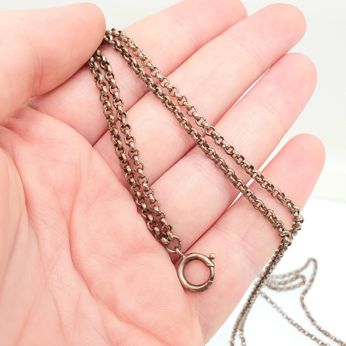 Antique Victorian Muff Chain Necklace Rolo Belcher Link Bolt Clasp Gold Gilt Very Long 132cm 25.84g 1800s Guard Vintage Womens Jewelry