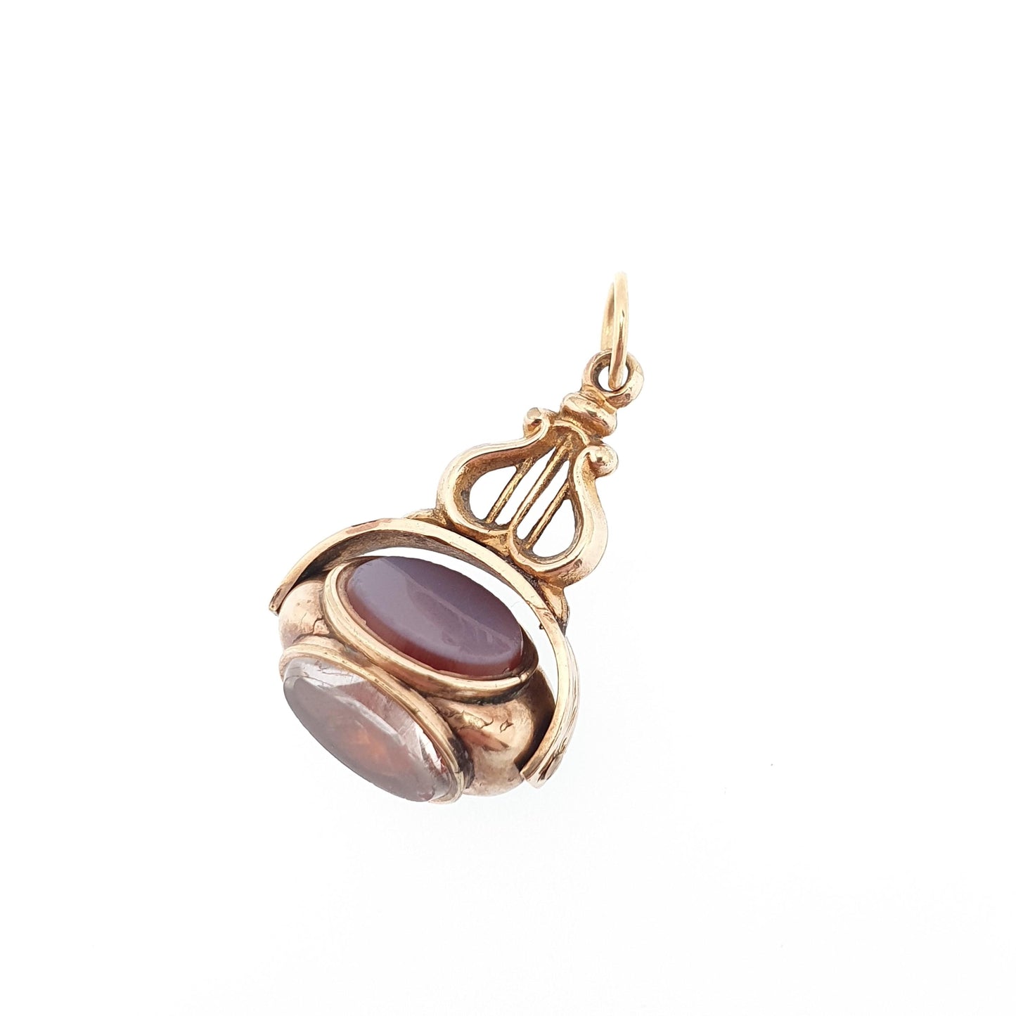 Antique 9ct Gold Cased Bloodstone Spinner Fob Pendant Victorian Cable Link Carnelian Necklace Albert Vintage Womens Jewellery Jewelry