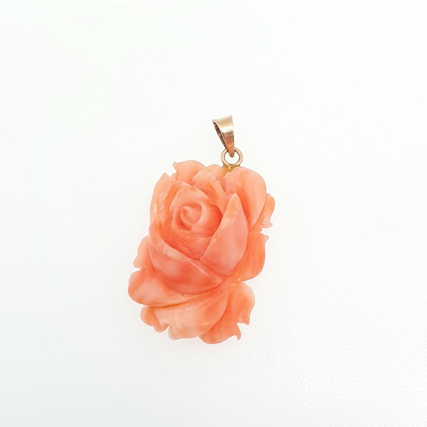 Vintage 14k Gold Coral Flower Pendant Necklace Hand Carved Solid 14kt 585 Genuine Pink White Fine Estate Womens Vintage Jewelry Jewellery