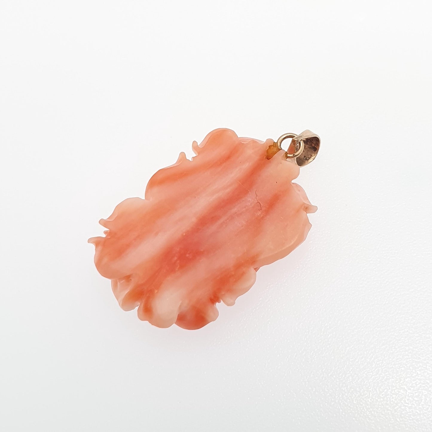 Vintage 14k Gold Coral Flower Pendant Necklace Hand Carved Solid 14kt 585 Genuine Pink White Fine Estate Womens Vintage Jewelry Jewellery