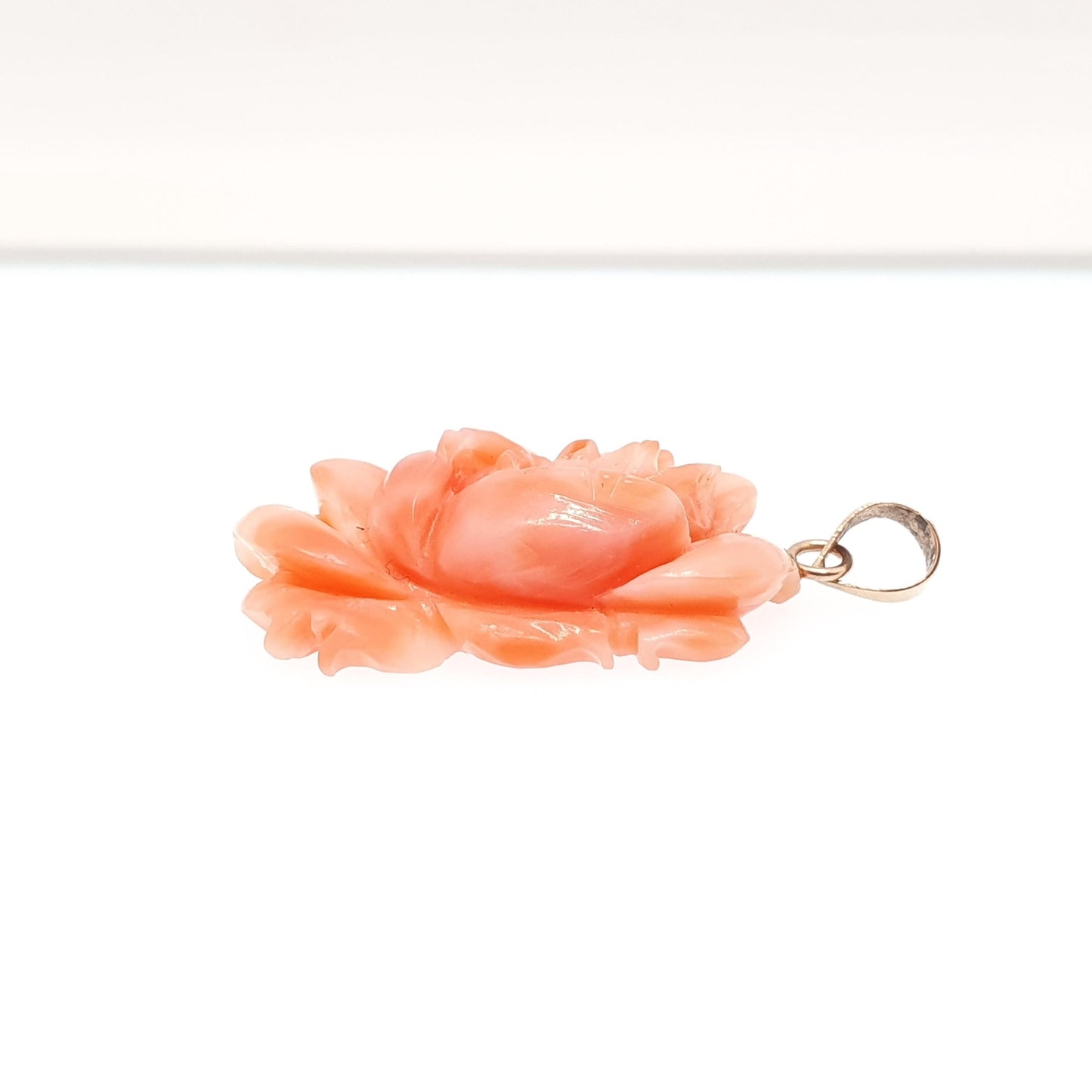 Vintage 14k Gold Coral Flower Pendant Necklace Hand Carved Solid 14kt 585 Genuine Pink White Fine Estate Womens Vintage Jewelry Jewellery