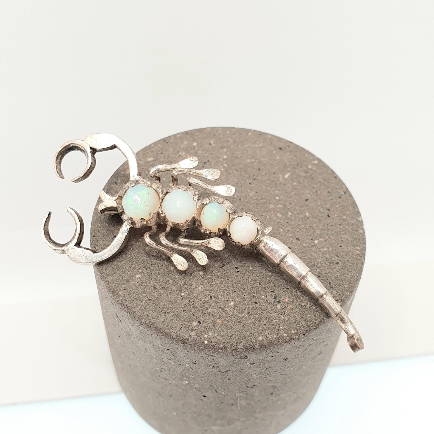 Antique Natural Opal Scorpion Brooch Scorpio White Silver Tone Victorian Genuine Gemstones Vintage Arachnid Insect Gift Jewelry Jewellery