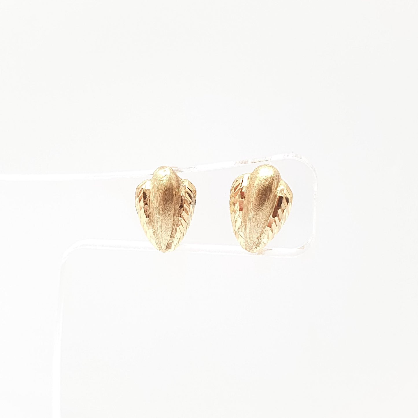 Vintage 18ct 18k Gold Stud Earrings Faceted Triangle French Solid 750 18kt Genuine Fine Estate Gift Dome Ladies Womens Jewelry Jewellery