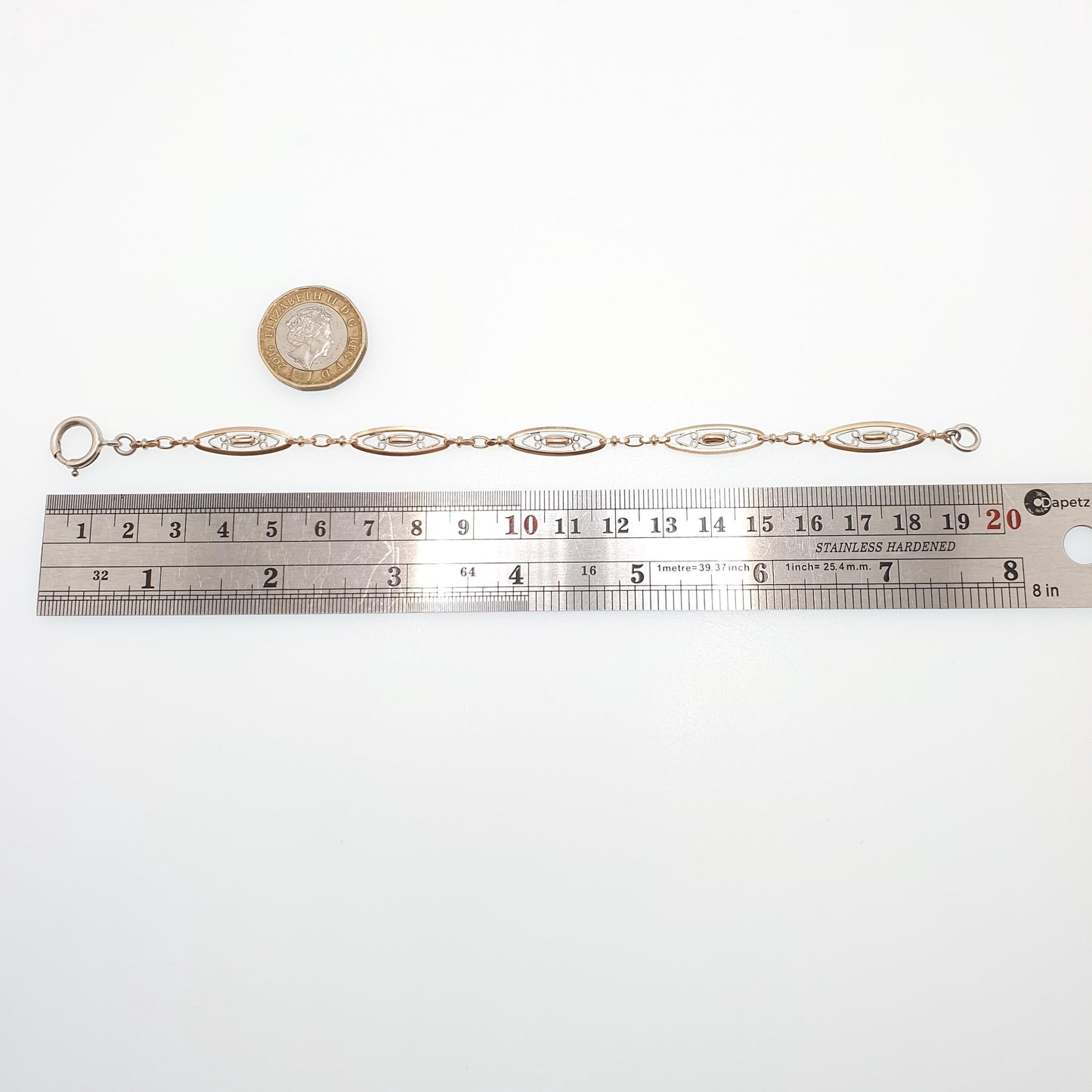 Antique Solid Silver French Albert Chain Bracelet Gold Vermeil Victorian Art Nouveau Fancy Link 19.5cm 4.79g Jewelry Jewellery Womens