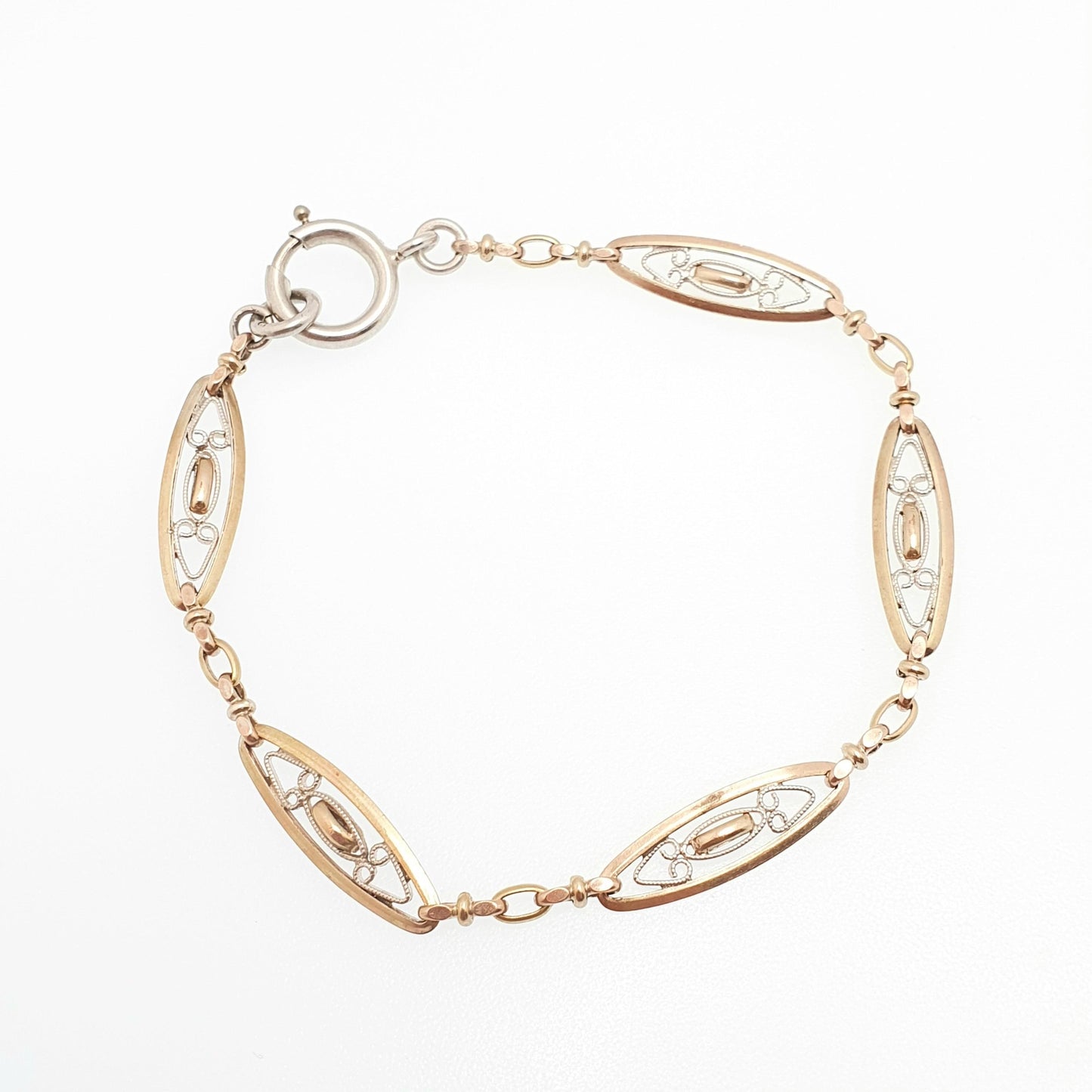 Antique Solid Silver French Albert Chain Bracelet Gold Vermeil Victorian Art Nouveau Fancy Link 19.5cm 4.79g Jewelry Jewellery Womens
