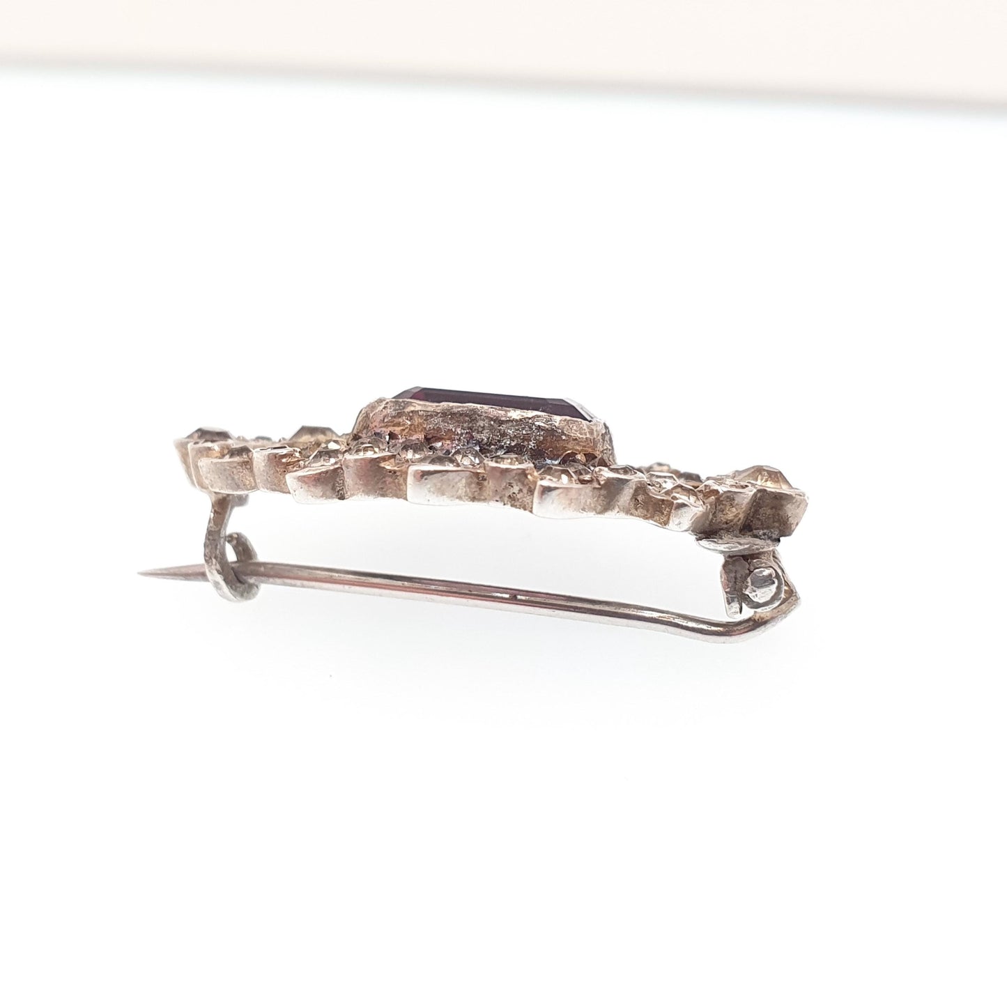 Antique Solid Silver Amethyst Paste Brooch Victorian Diamond Pastes Cluster Ellipse Eye Shape 1800s Genuine Vintage Womens Jewelry Jewellery