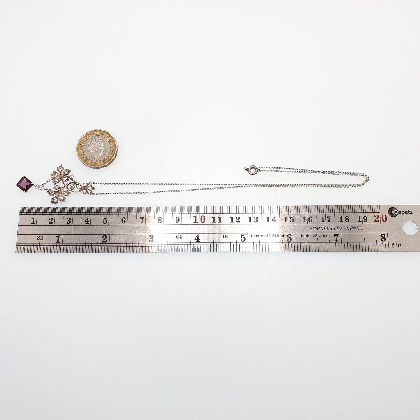 Antique Sterling Silver Amethyst Paste Pendant Y Necklace Lavaliere Diamond Pastes Art Nouveau 935 Square Vintage Womens Jewelry Jewellery