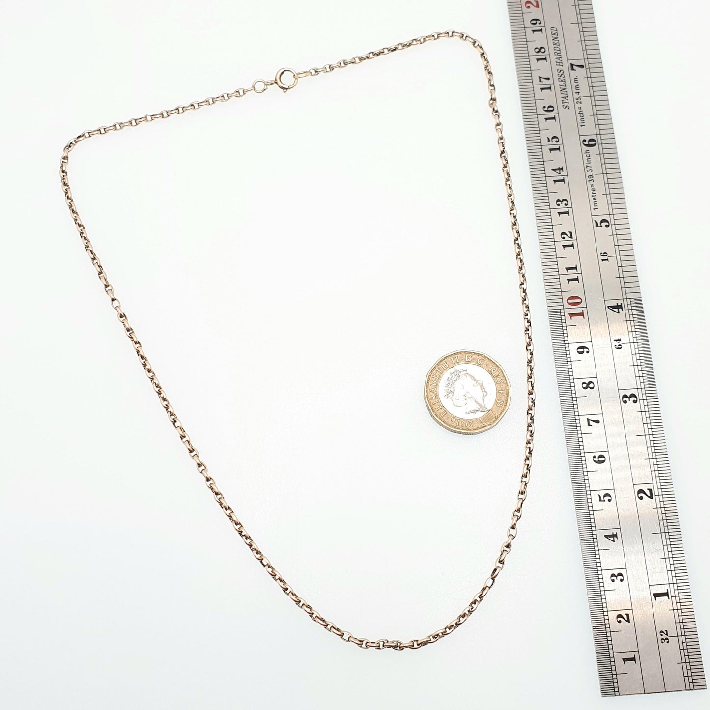 Antique 9ct 9k Gold Chain Necklace Victorian Belcher Guard Cable Link Solid 375 49cm 19.3" 5.75g Estate Oval Genuine Vintage Womens Jewelry