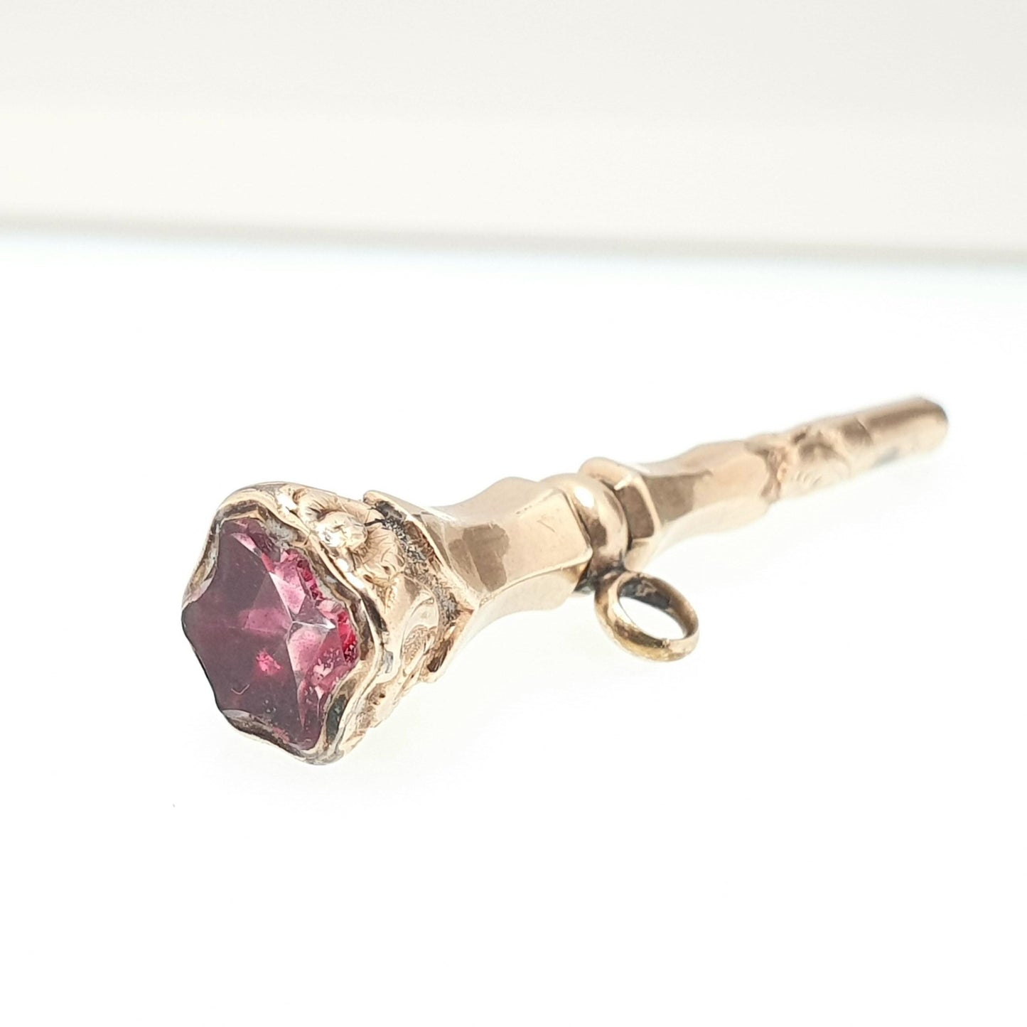 Antique Victorian 9ct Gold Pink Spinel Key Fob Pendant Shield Cut Pocket Watch Solid 9k 375 Necklace Chased Vintage Womens Jewellery Jewelry